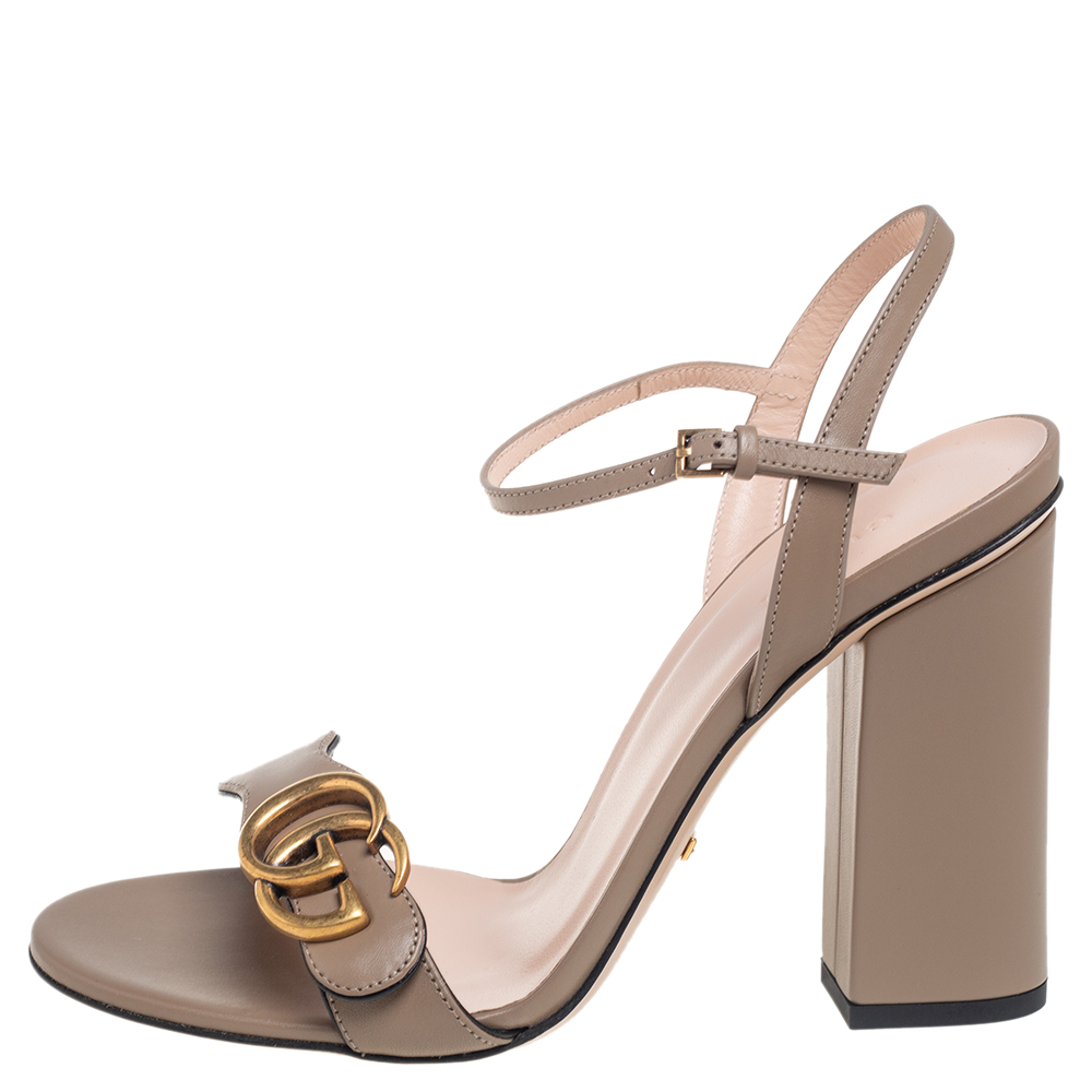 

Gucci Taupe Leather GG Marmont Sandals Size, Beige