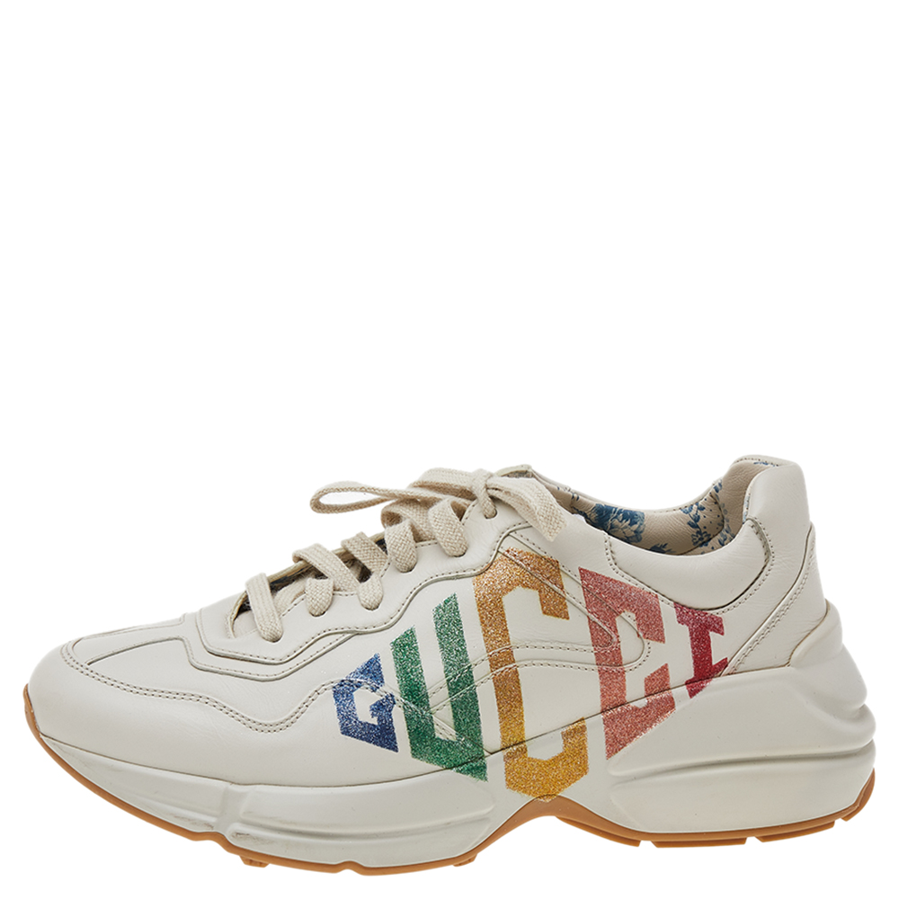 

Gucci Cream Leather Rhyton Glitter Sneakers Size