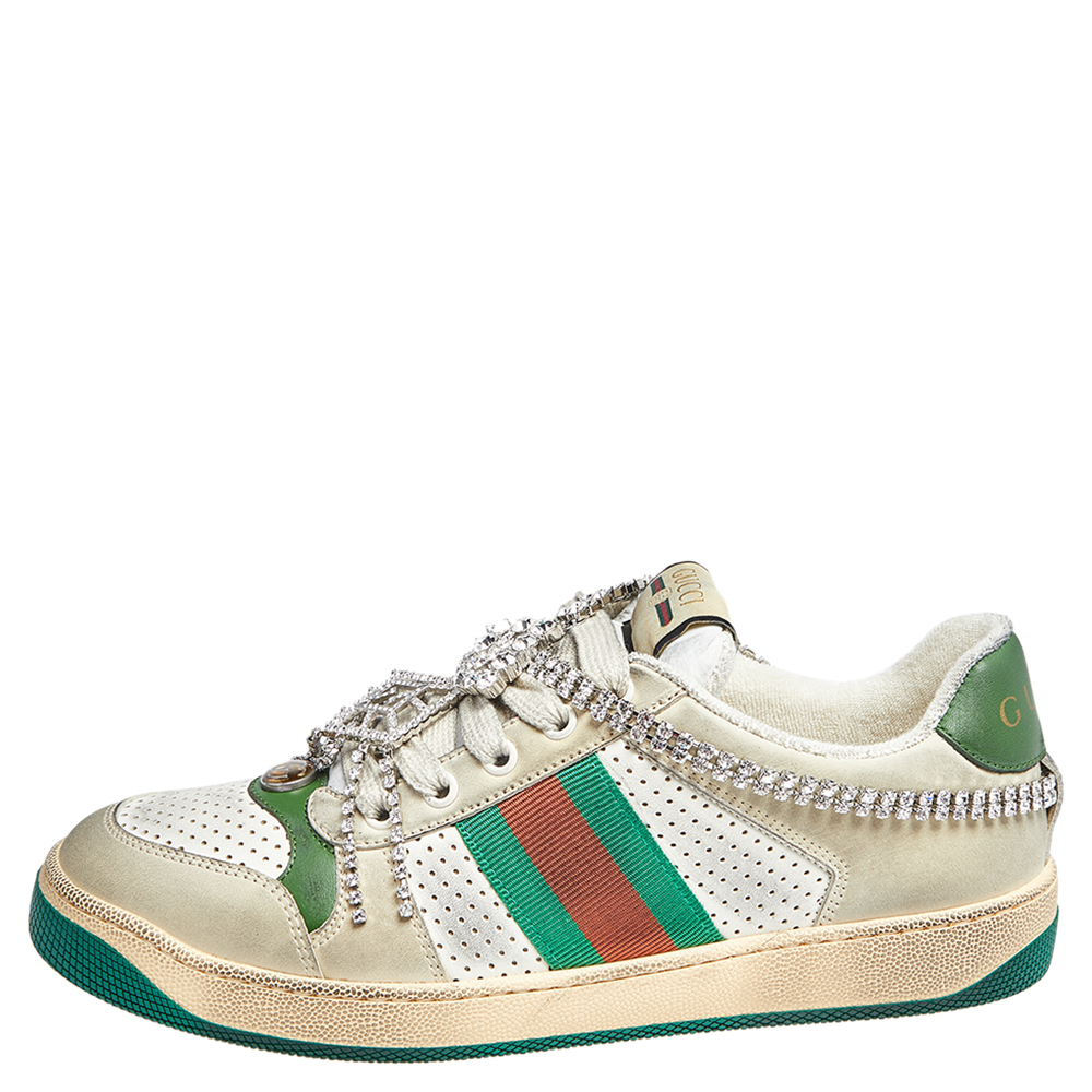 

Gucci Green/Grey Nubuck Leather And Leather Lace Up Sneakers Size