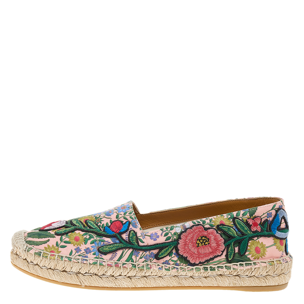 

Gucci Pink Floral Embroidered Fabric Espadrille Flats Size