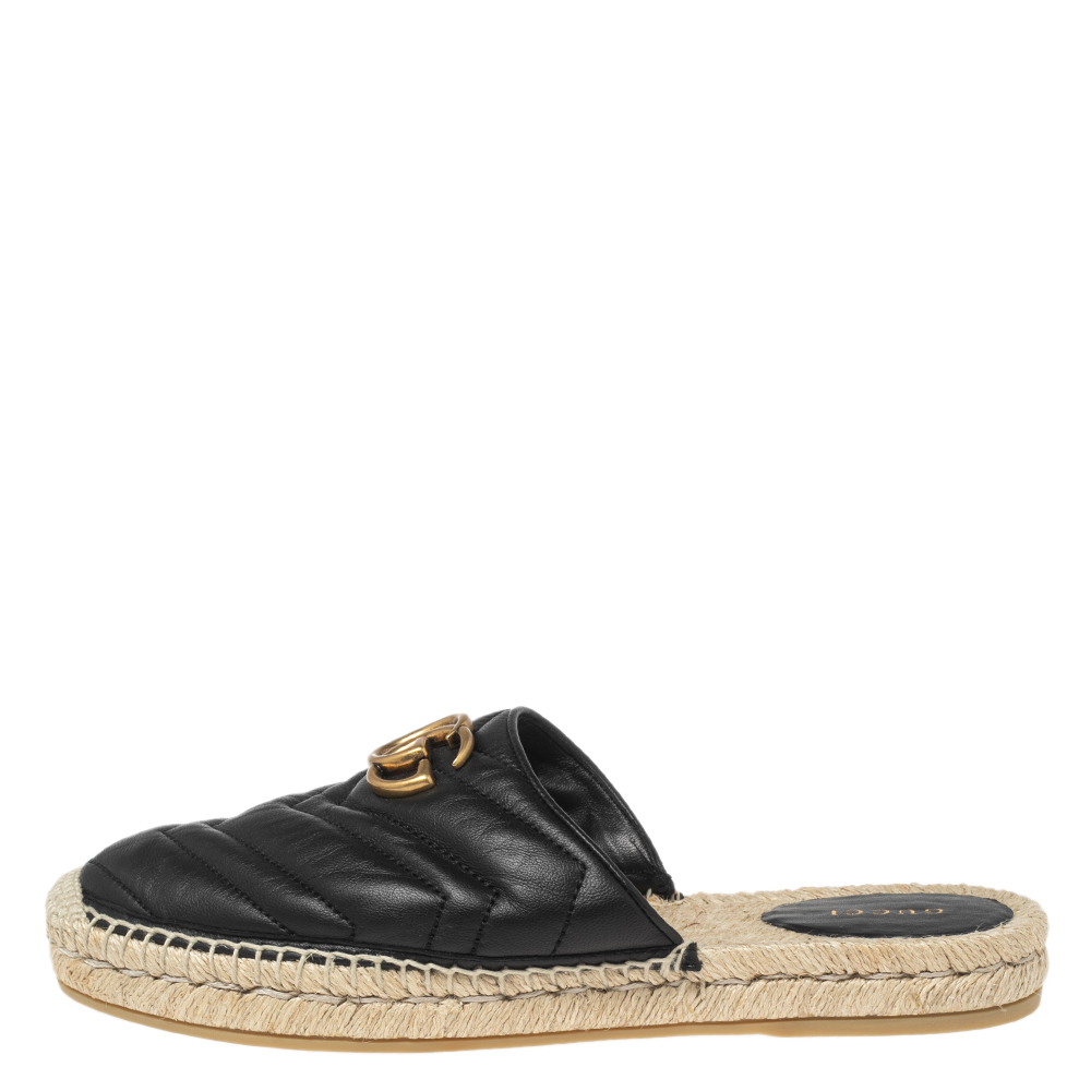 

Gucci Black Leather GG Marmont Espadrilles Mules Size