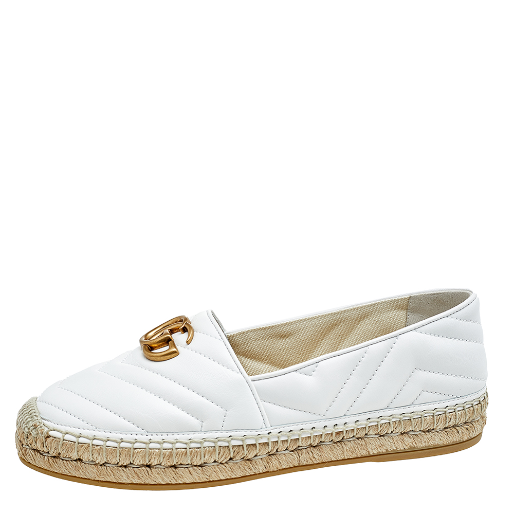 

Gucci White Leather GG Marmont Espadrille Flats Size