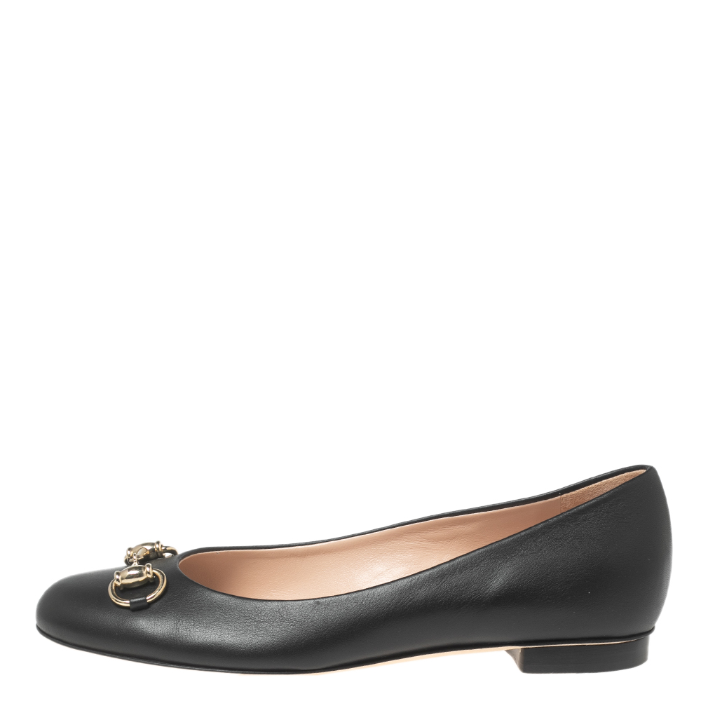 

Gucci Black Leather Horsebit Ballet Flats Size