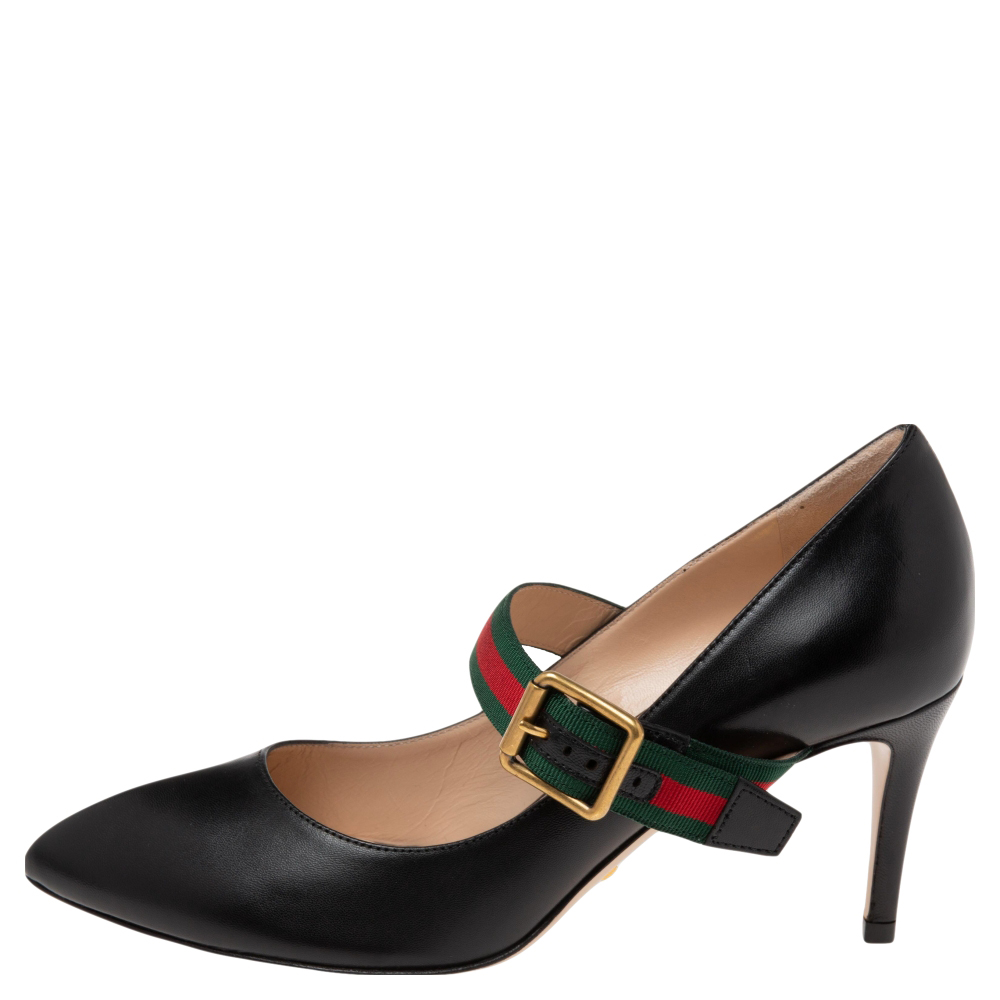 

Gucci Black Leather Sylvie Mary Jane Pumps Size