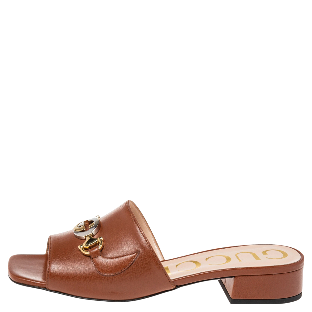 

Gucci Brown Leather Zumi Slide Sandals Size