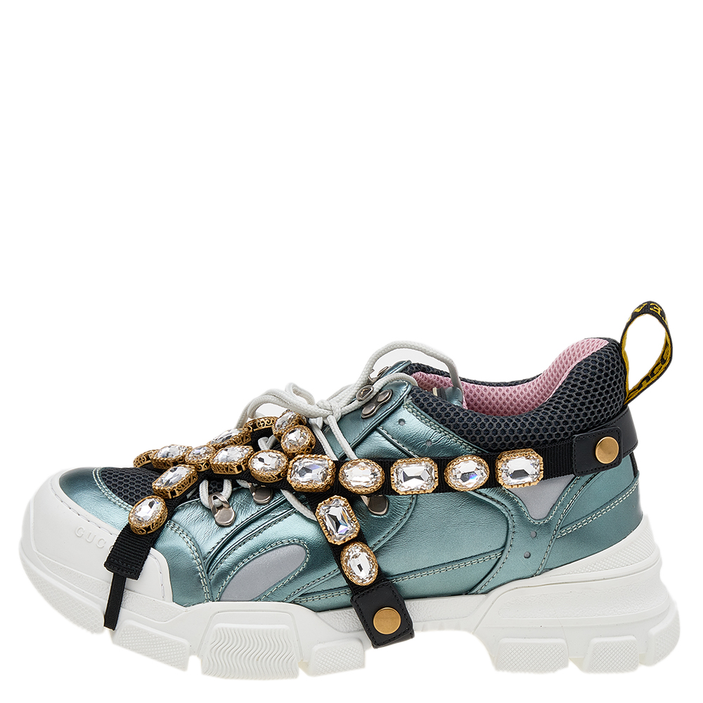 

Gucci Multicolor Leather And Mesh Flashtrek Removable Crystals Sneakers Size