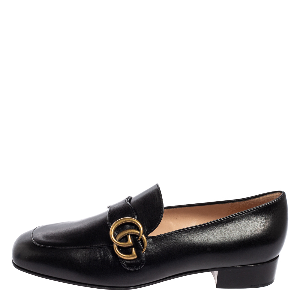 

Gucci Black Leather GG Marmont Loafers Size