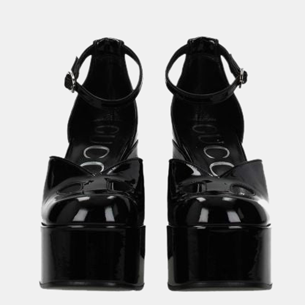 

Gucci Black Patent Leather Platform Sandals Size US 10