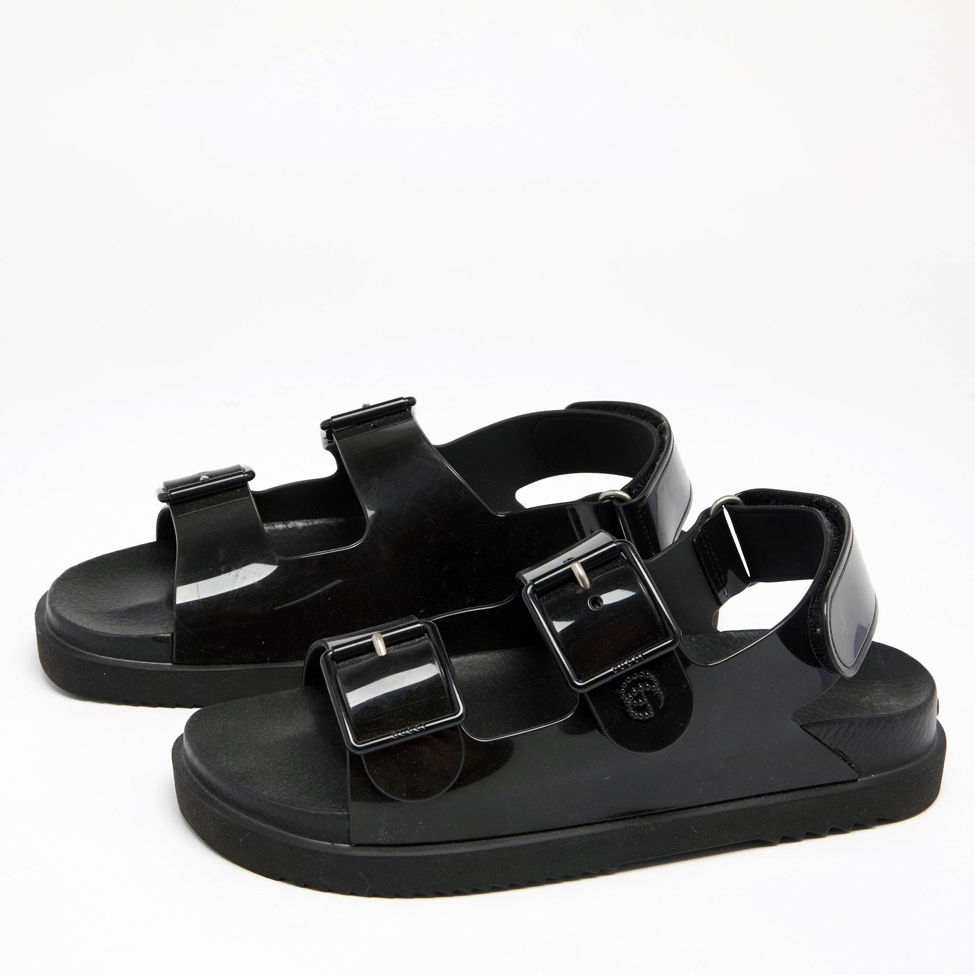 

Gucci Black Rubber Double Buckle Flat Sandals Size
