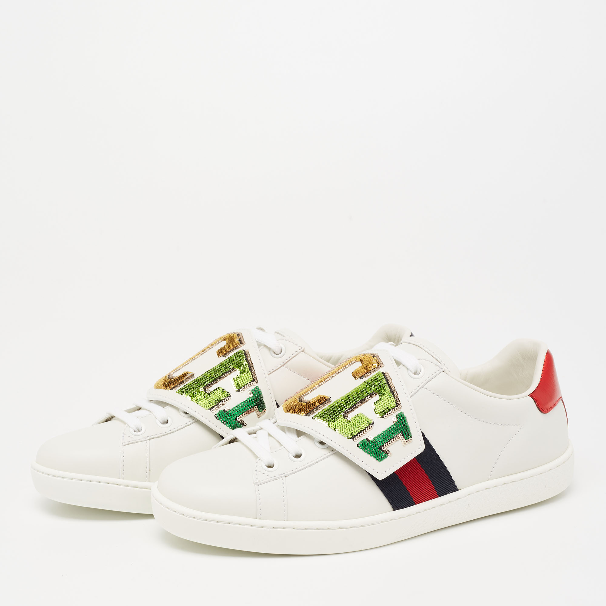 

Gucci White Leather And Canvas Ace Sneakers Size