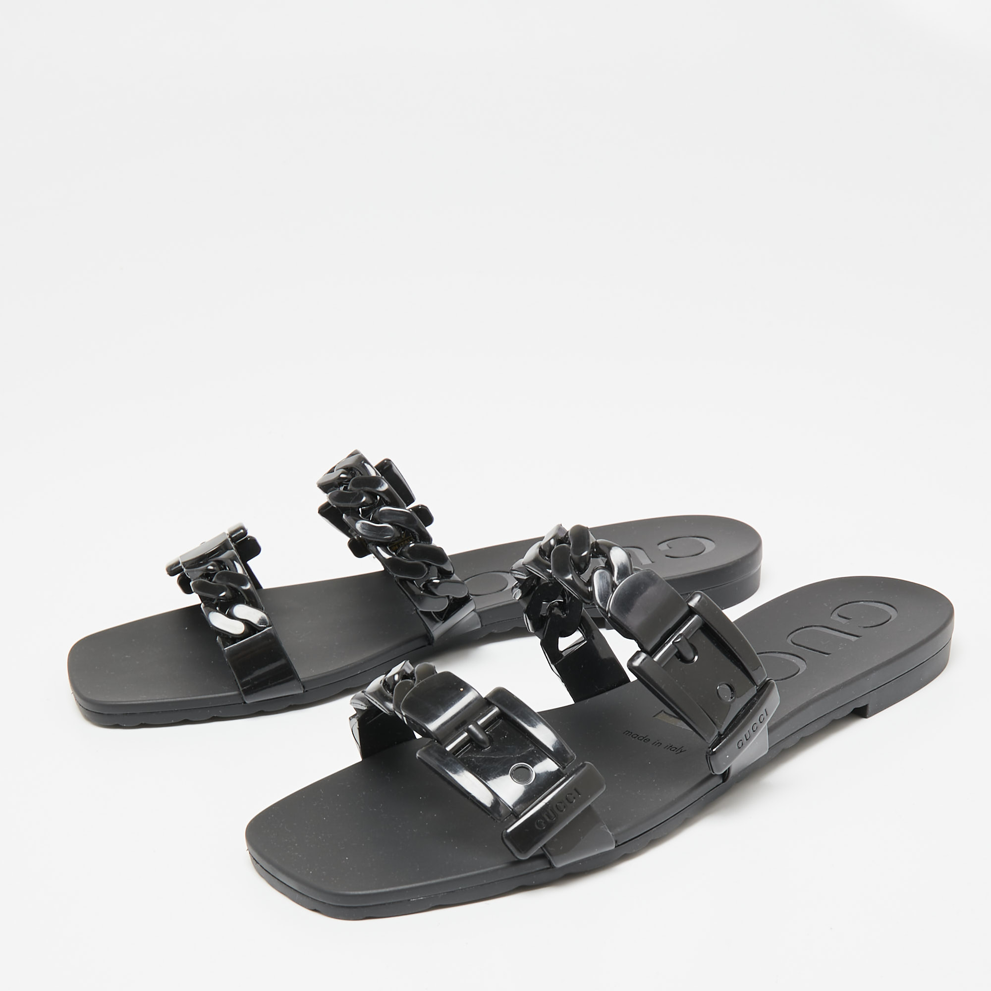 

Gucci Black Rubber Chain Strap Flat Sandals Size