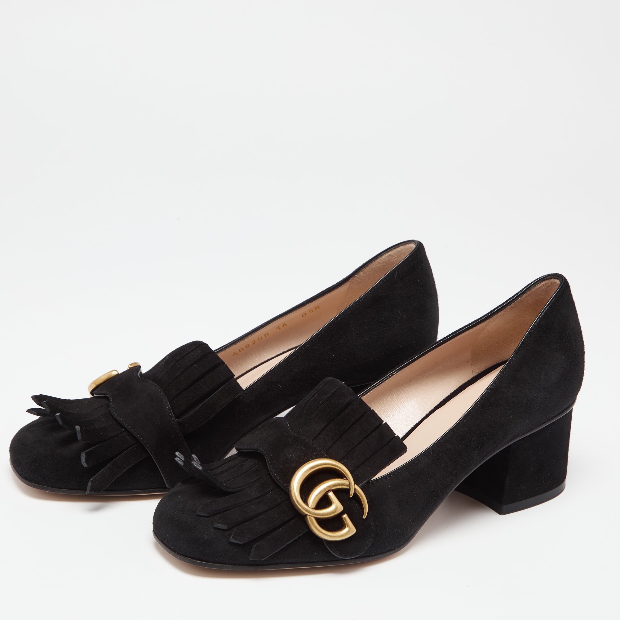 

Gucci Black Suede GG Marmont Fringe Loafer Pumps Size