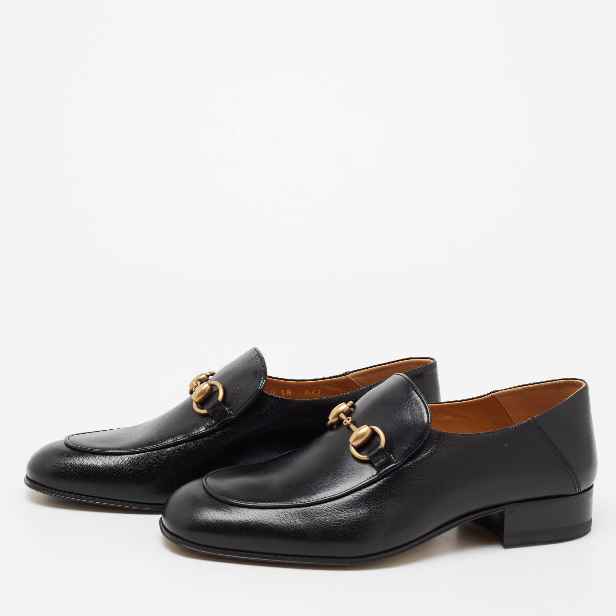 

Gucci Black Leather Horsebit Foldable Slim Loafers Size