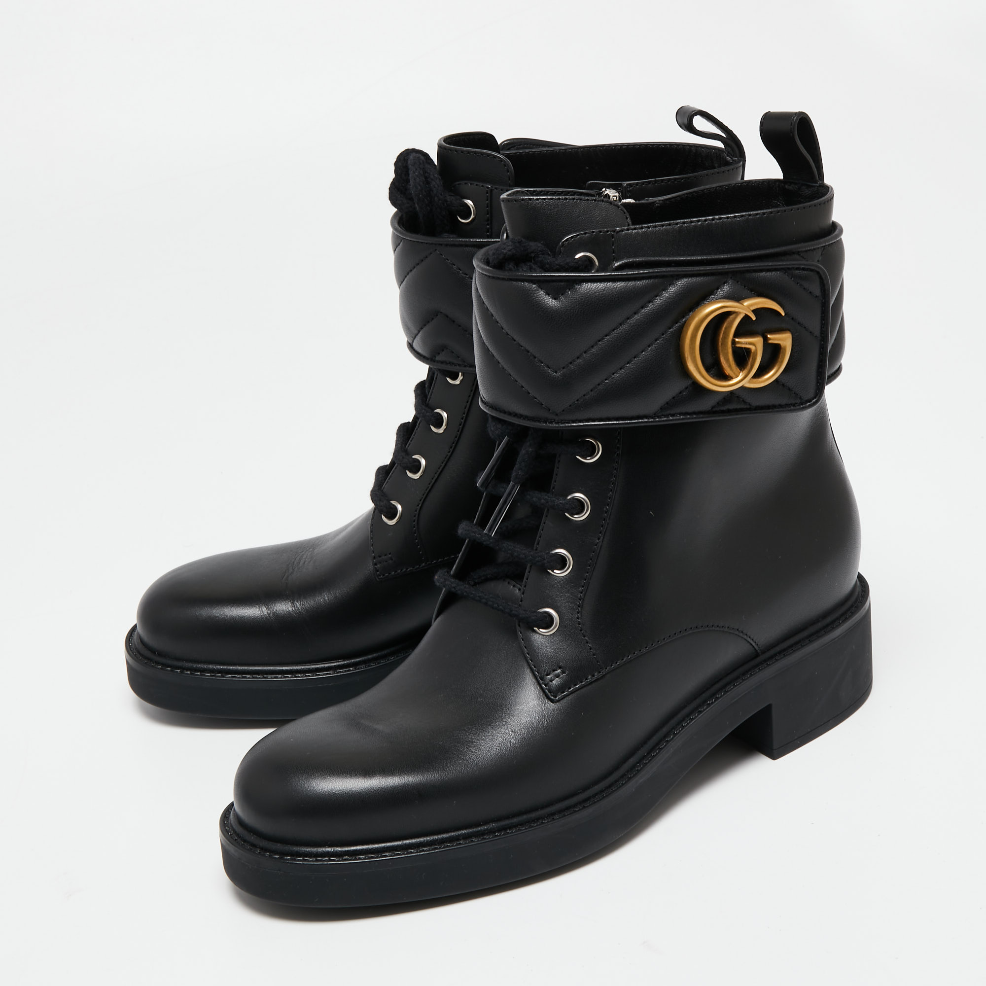

Gucci Black Leather Double G Ankle Boots Size