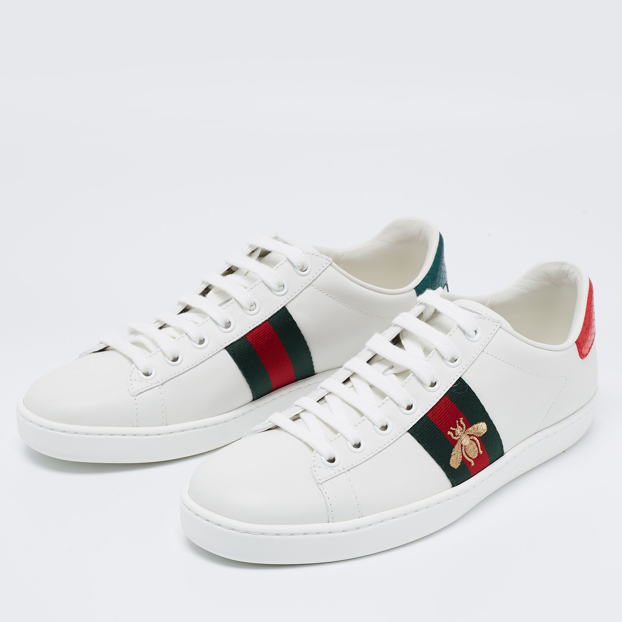 

Gucci White Leather And Python Embossed Ace Sneakers Size 38