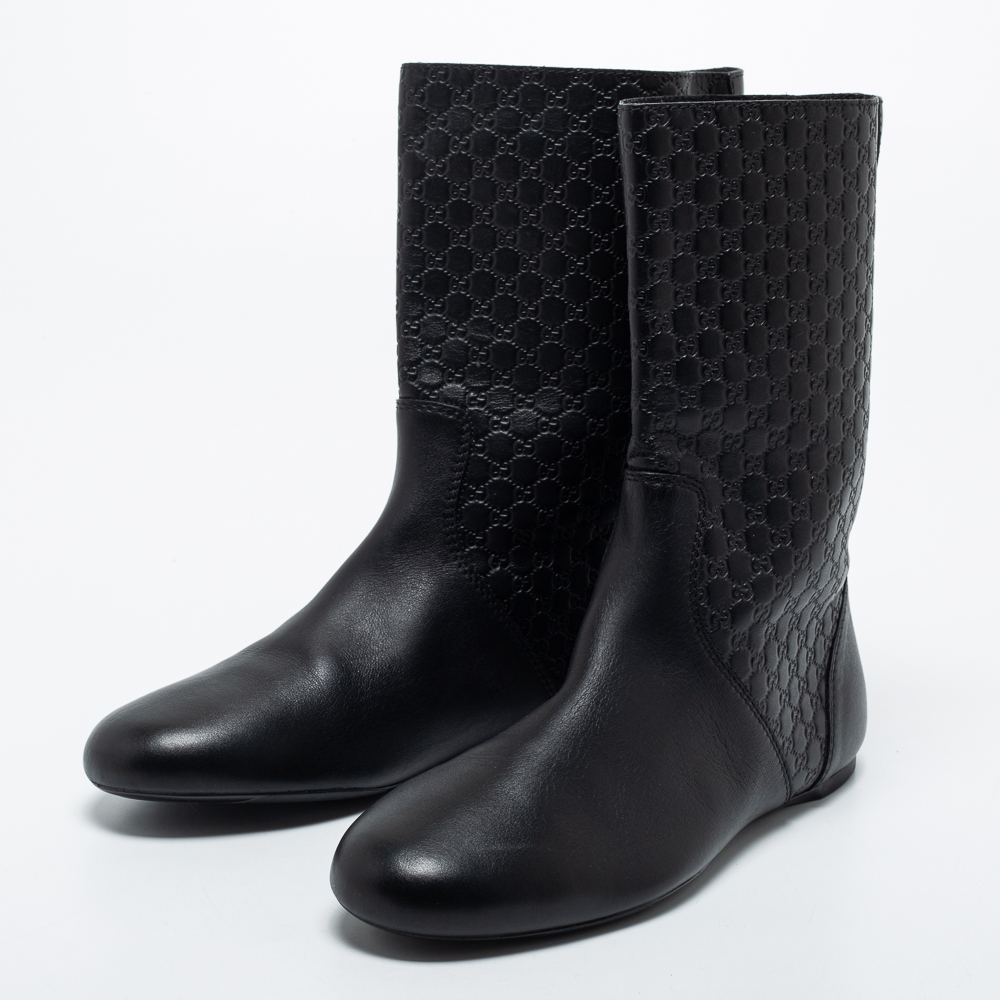 

Gucci Black Guccissima Leather Midcalf Boots Size