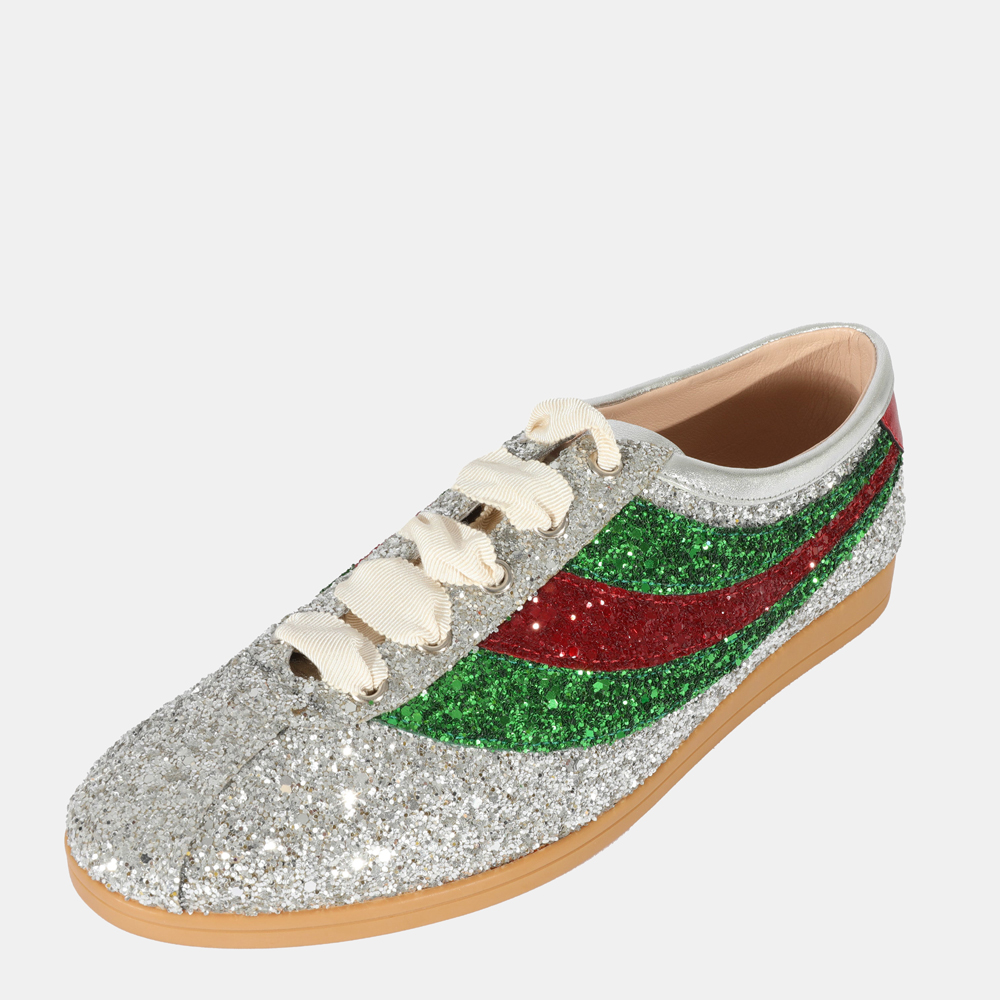 

Gucci Wmns Silver/Green/Red Glitter Web Falacer Sneaker EU, Multicolor