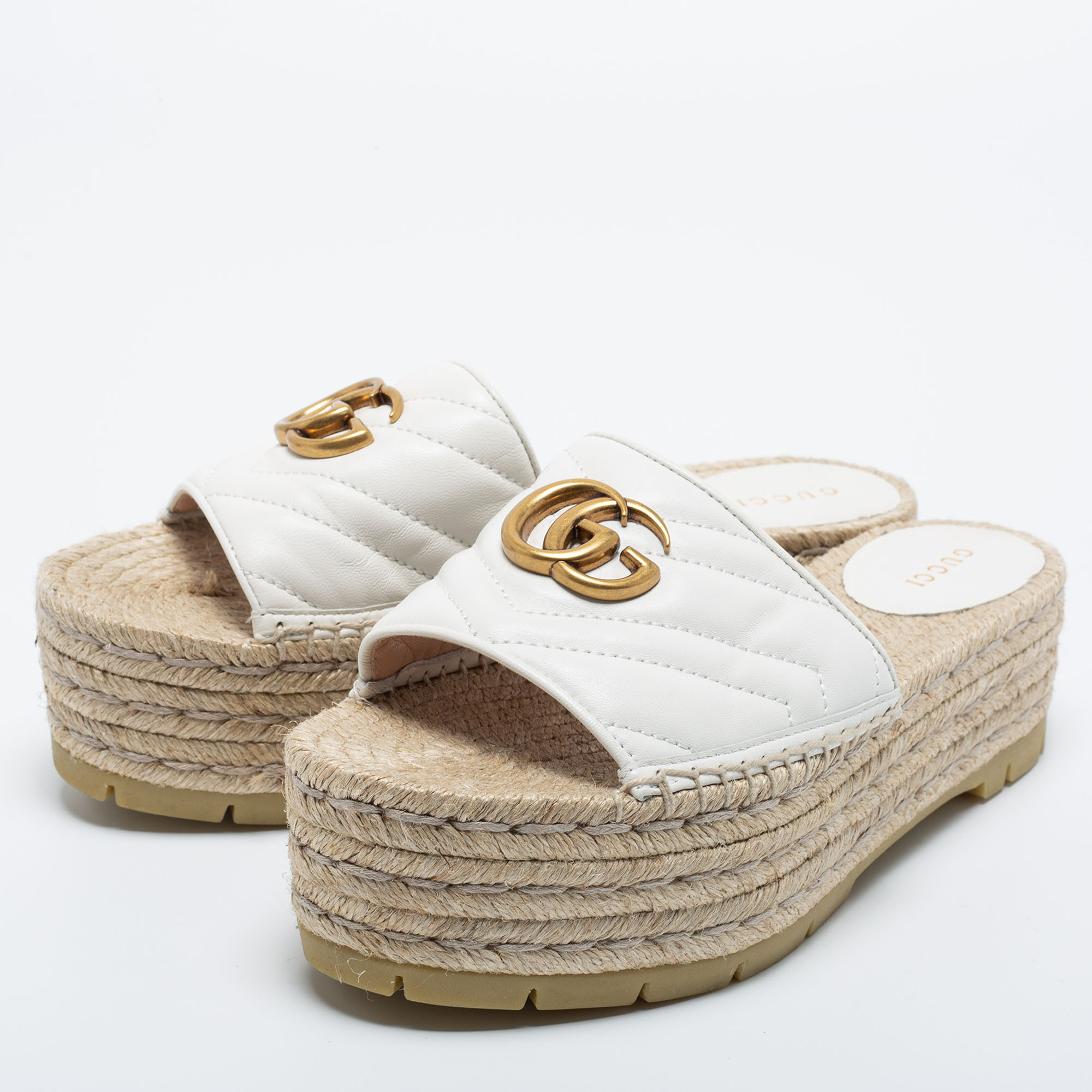 

Gucci White Leather Double G Logo Leather Espadrilles Size