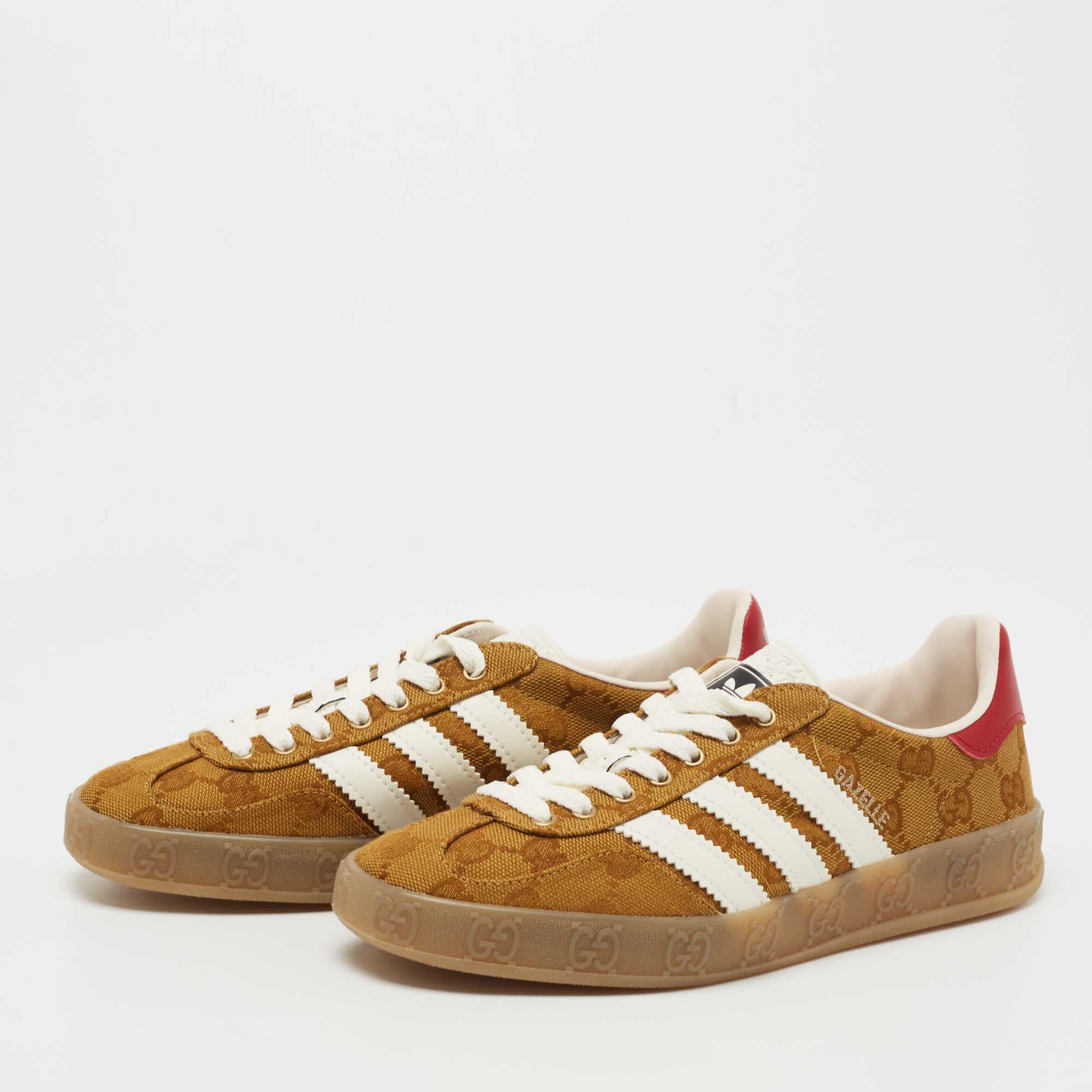 

Adidas x Gucci Tricolor GG Canvas and Leather Gazelle Sneakers Size, Brown