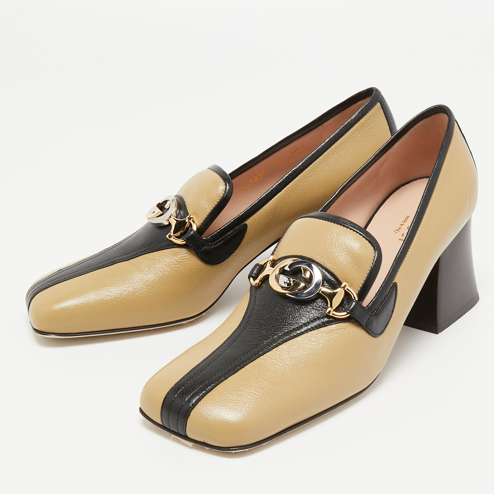 

Gucci Beige/Black Leather Zumi Loafer Pumps Size