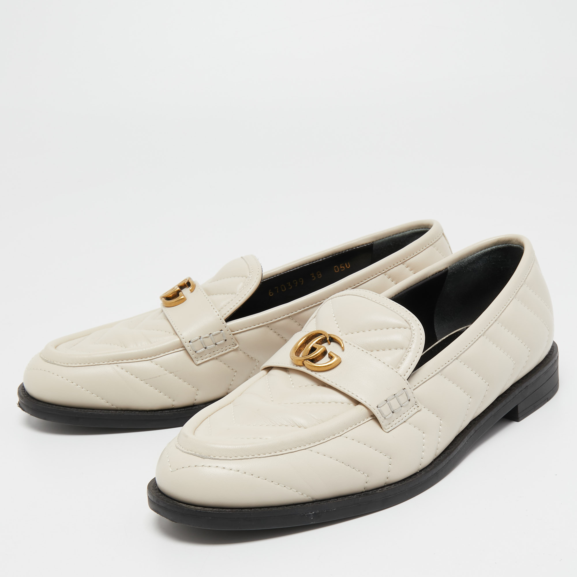 

Gucci Cream Matelasse Leather GG Marmont Loafers Size