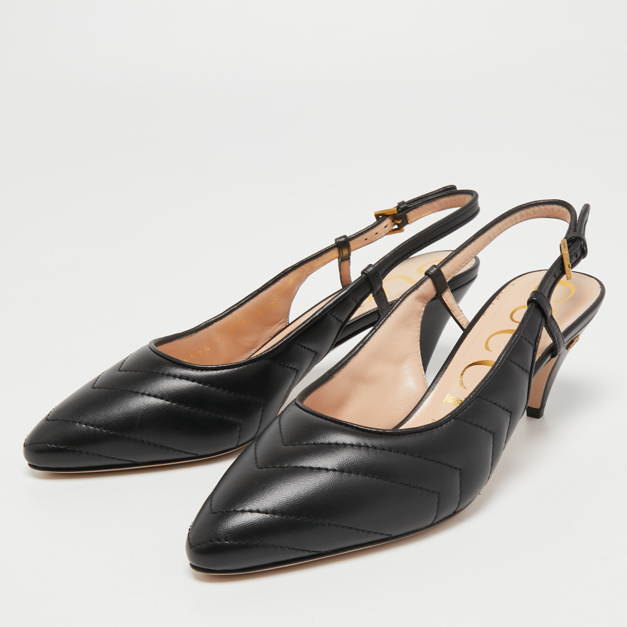 

Gucci Black Matelasse Leather Slingback Pumps Size