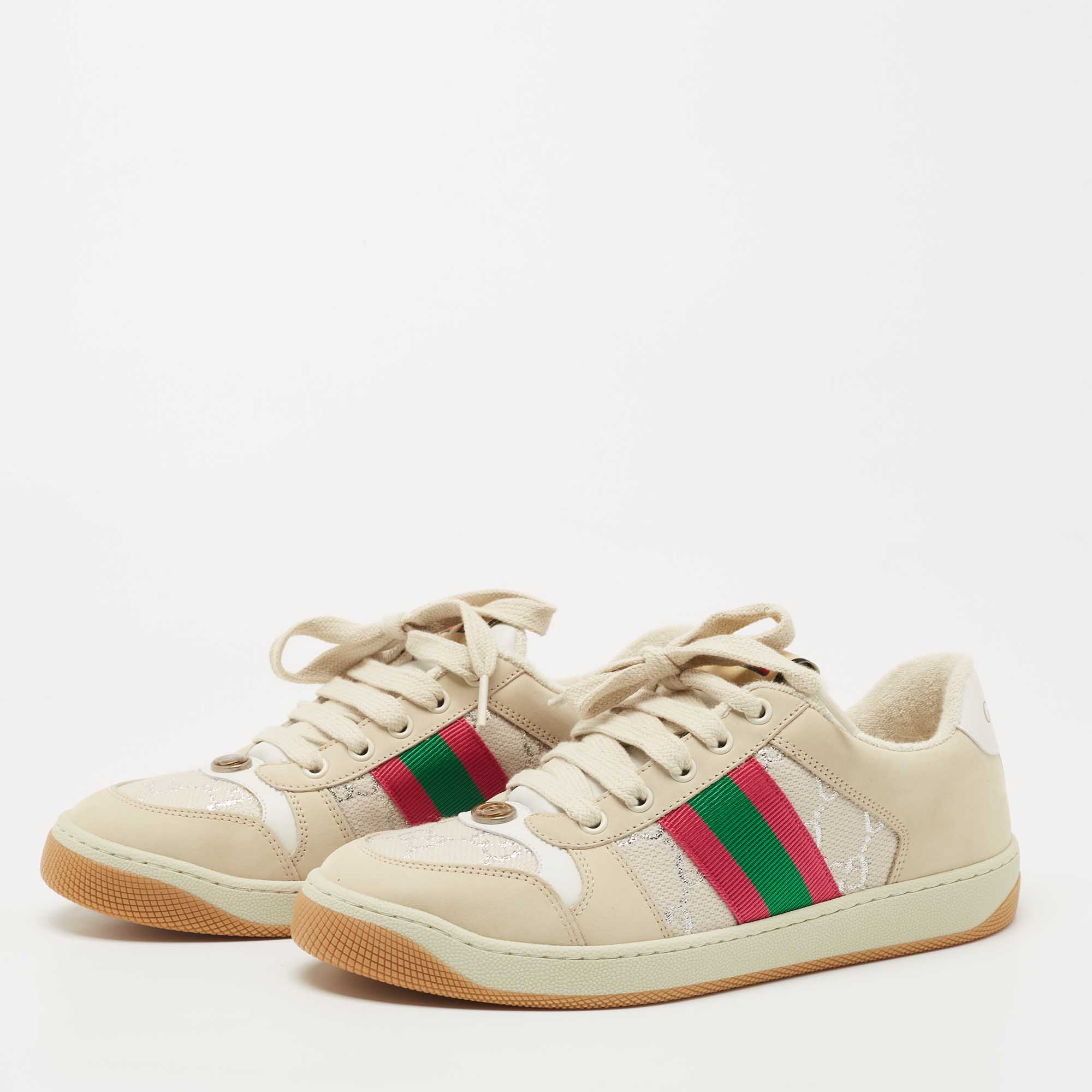

Gucci Multicolor Nubuck Leather Cotton Blend Screener Low Top Sneakers Size