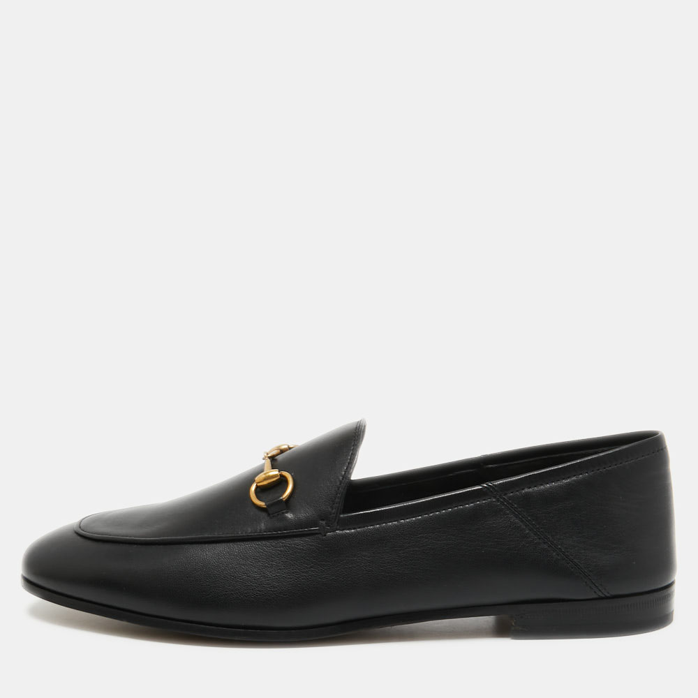 Pre Owned Gucci Black Leather Jordaan Loafers Size 42