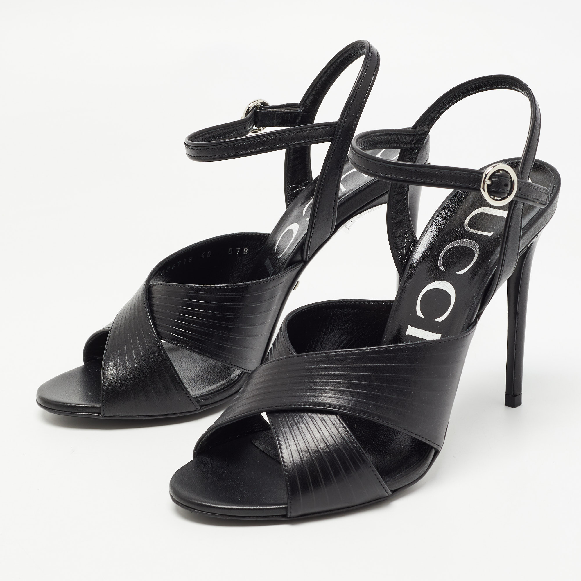 

Gucci Black Leather Betsy Ankle Strap Sandals Size