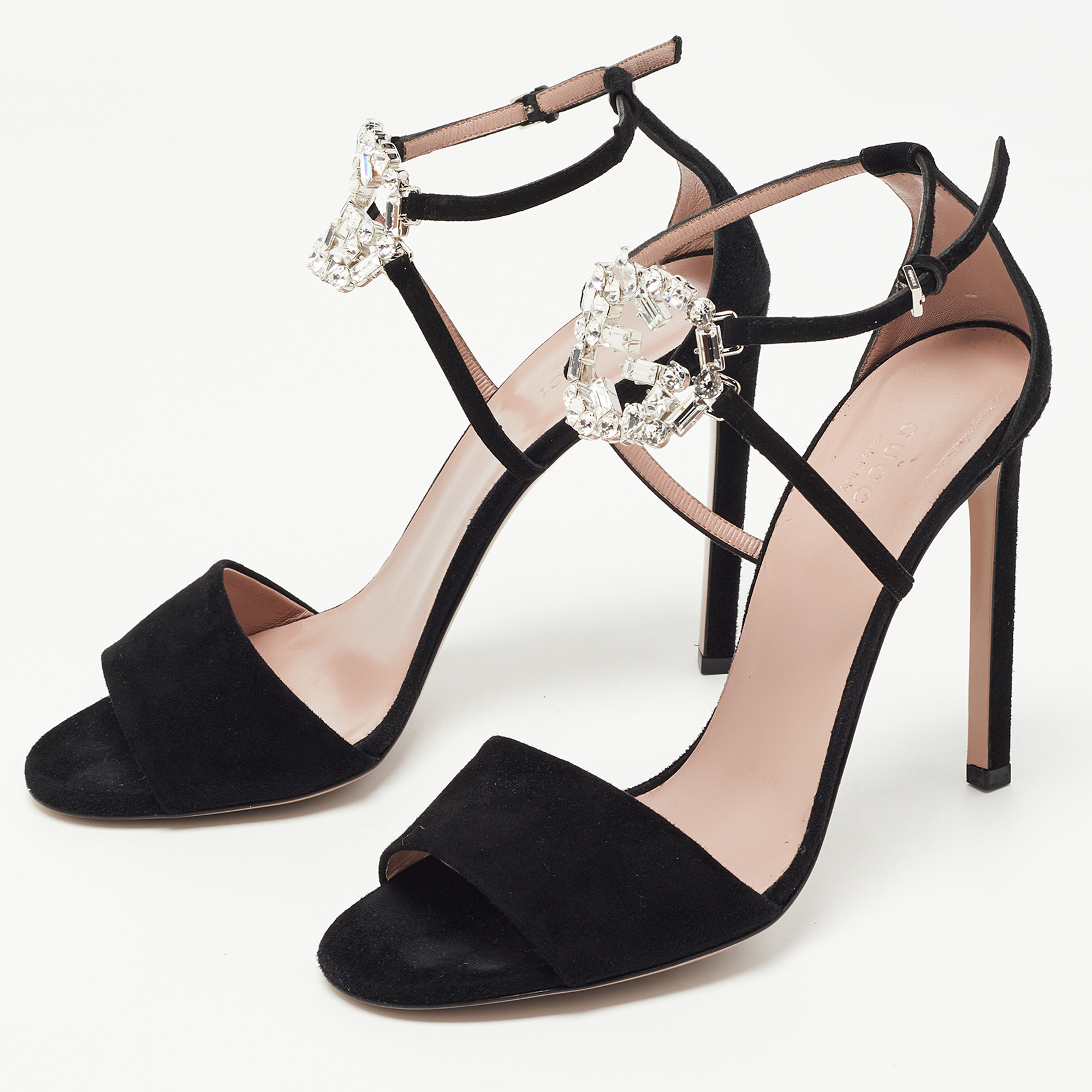 

Gucci Black Suede Interlocking G Ankle Strap Sandals Size