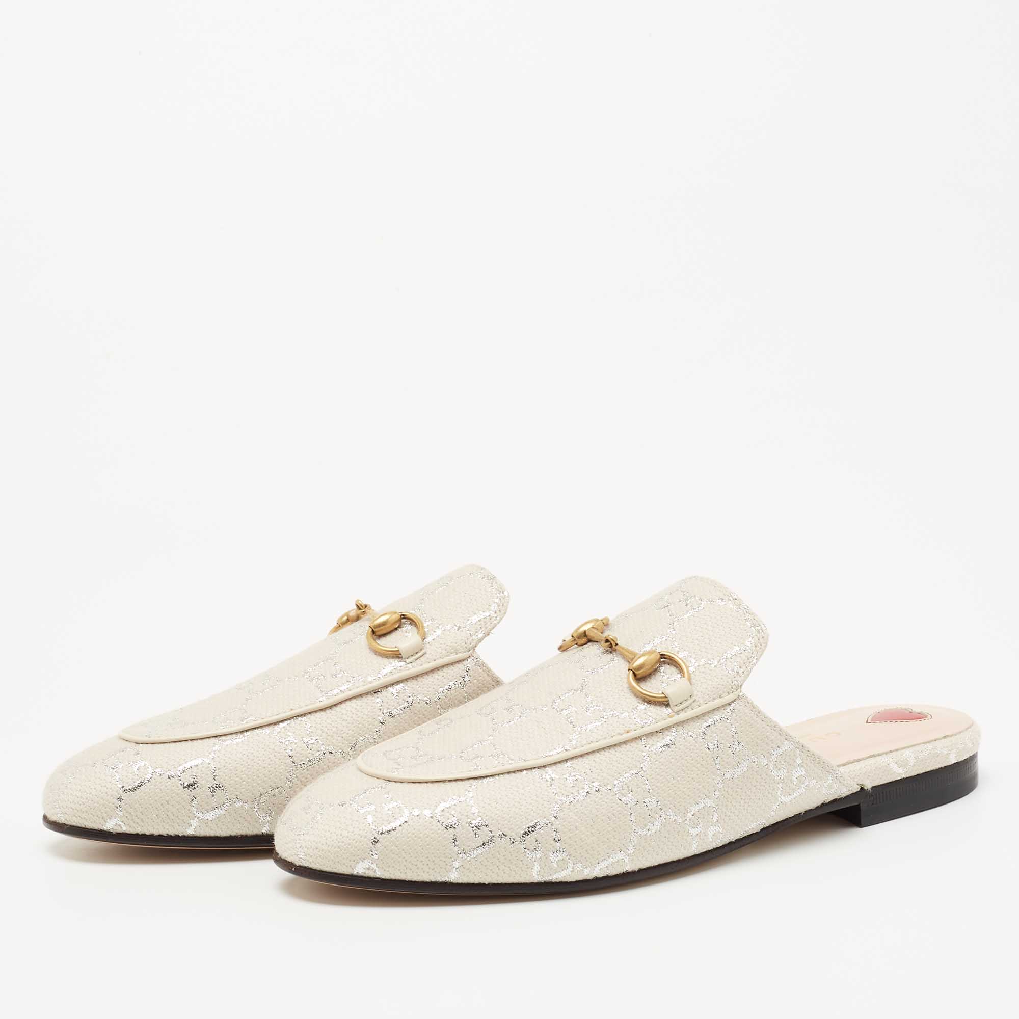 

Gucci Grey/Silver Canvas Princetown Mules Size