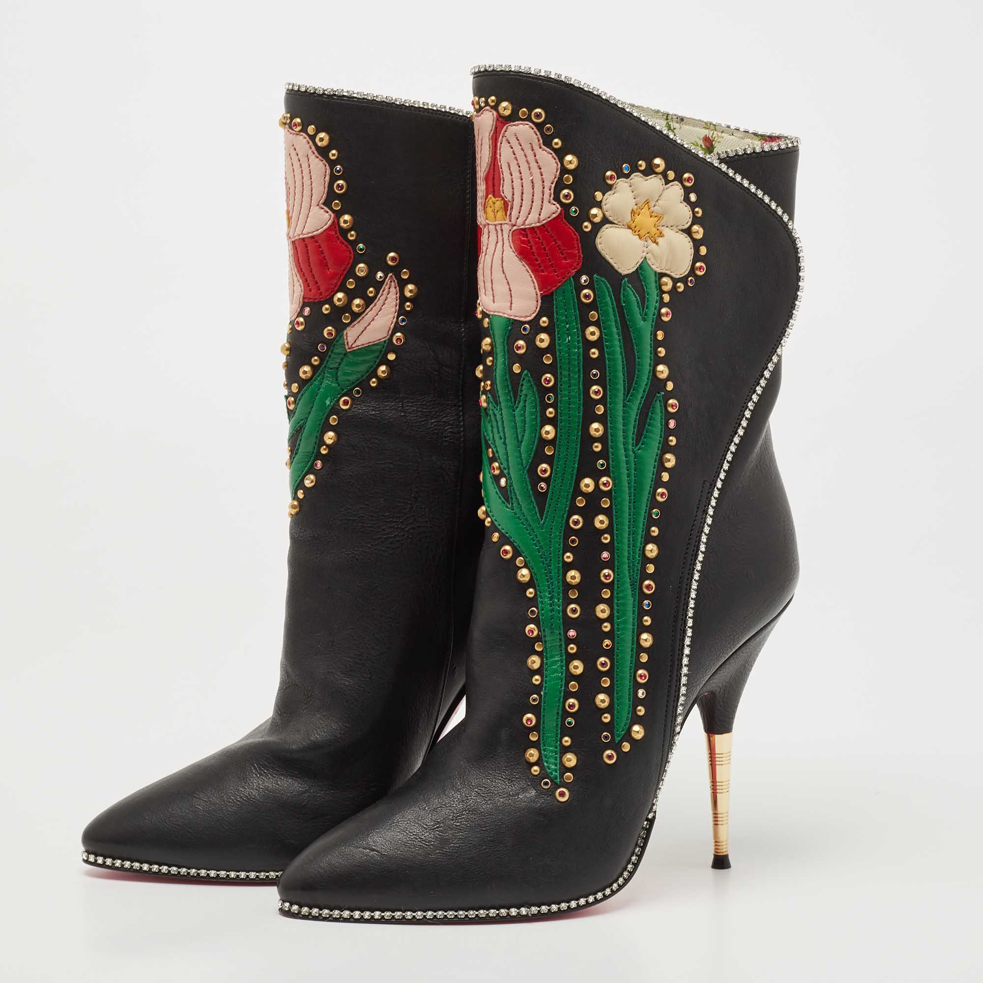 

Gucci Black Crystal Embellished Fosco Ankle Boots Size