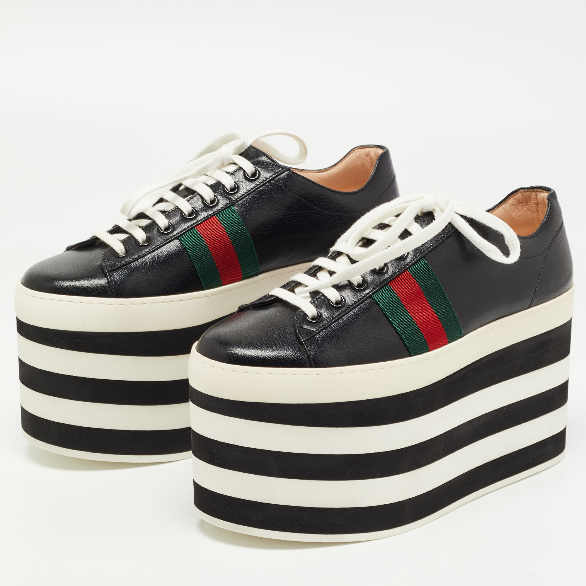 

Gucci Black Leather Peggy Platform Sneakers Size