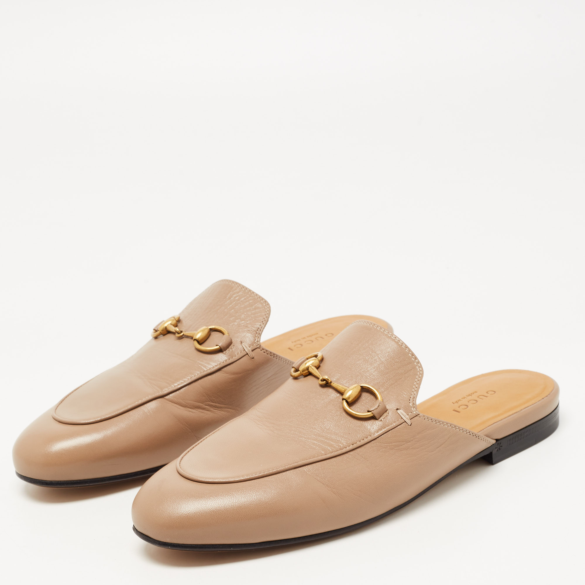 

Gucci Brown Leather Princetown Mules Size