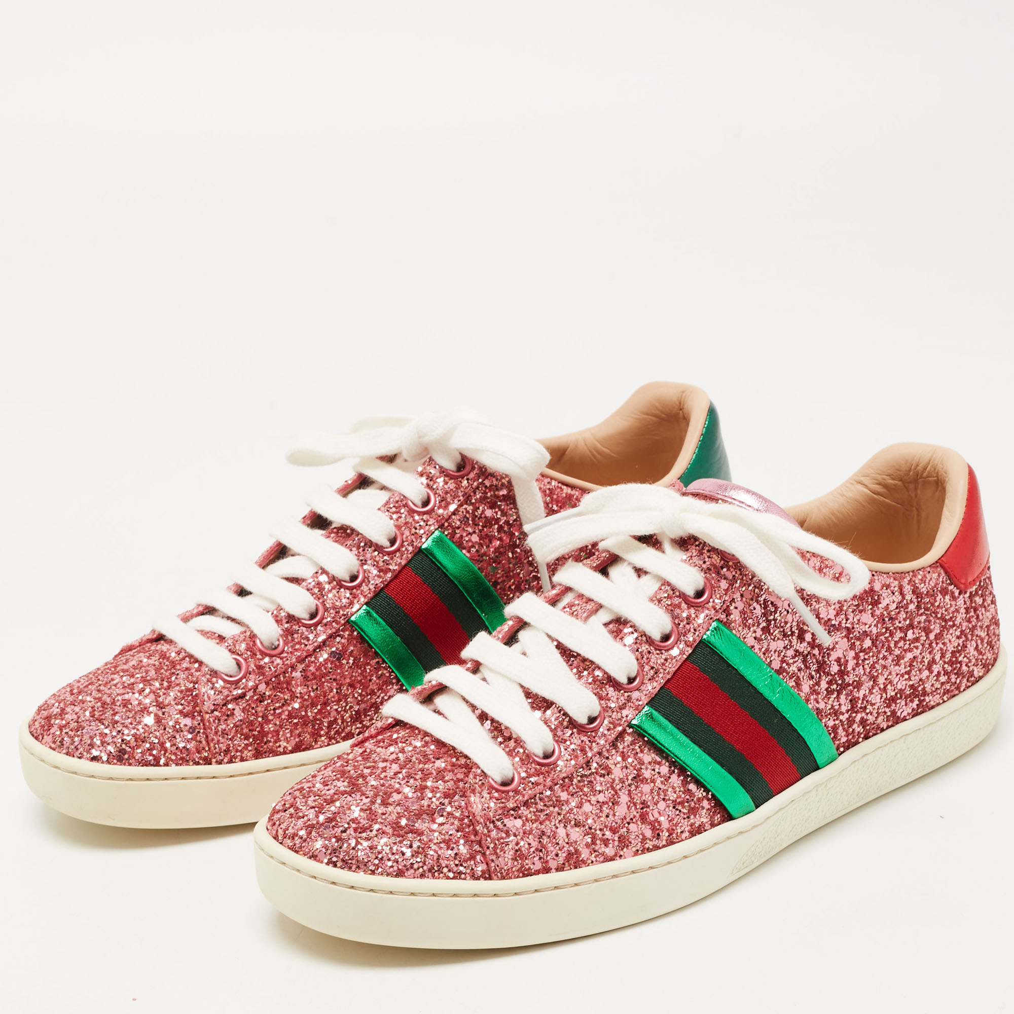 

Gucci Pink Glitter Ace Low Top Sneakers Size