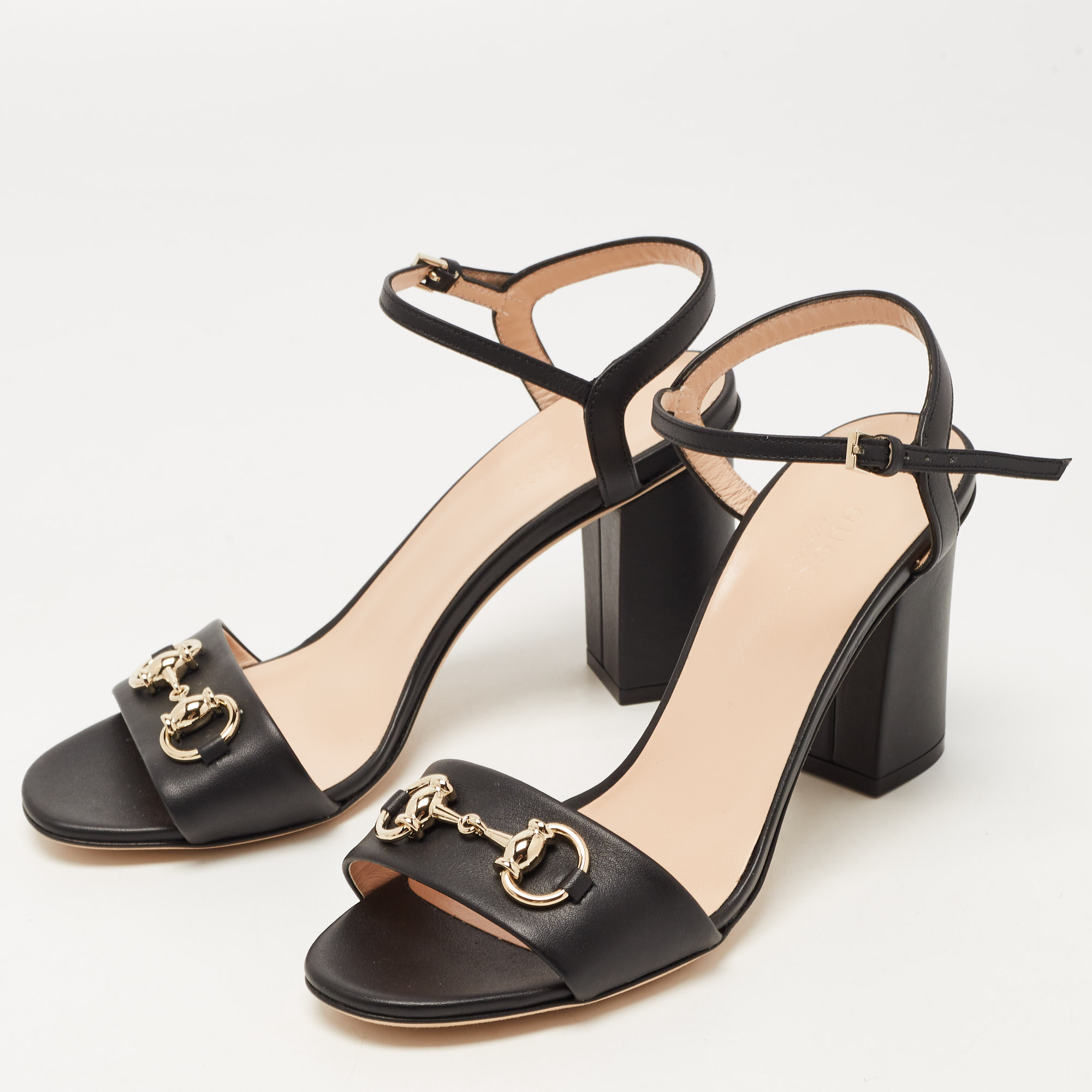 

Gucci Black Leather Horsebit Ankle Strap Sandals Size