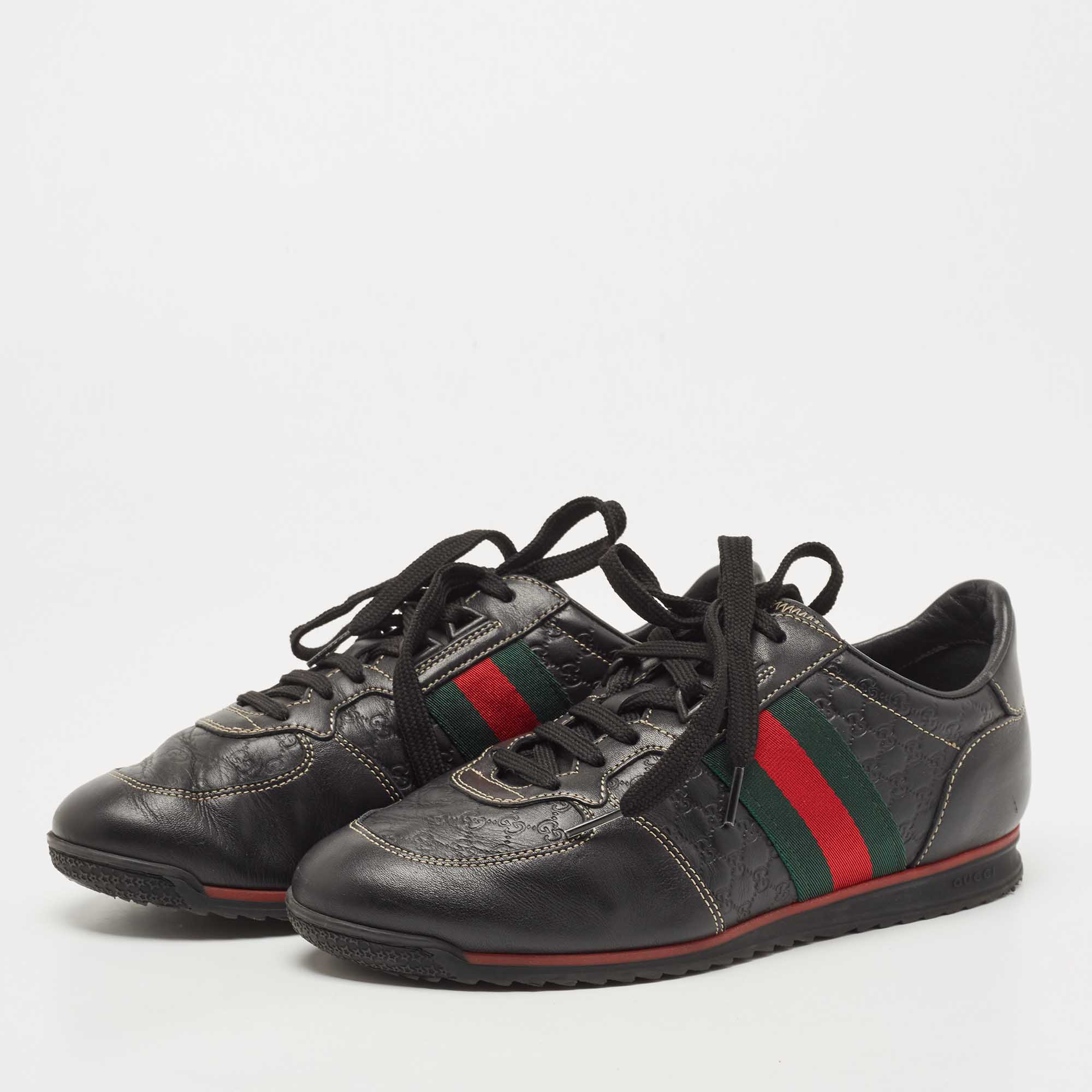 

Gucci Black Guccissima Leather Web Low Top Sneakers Size