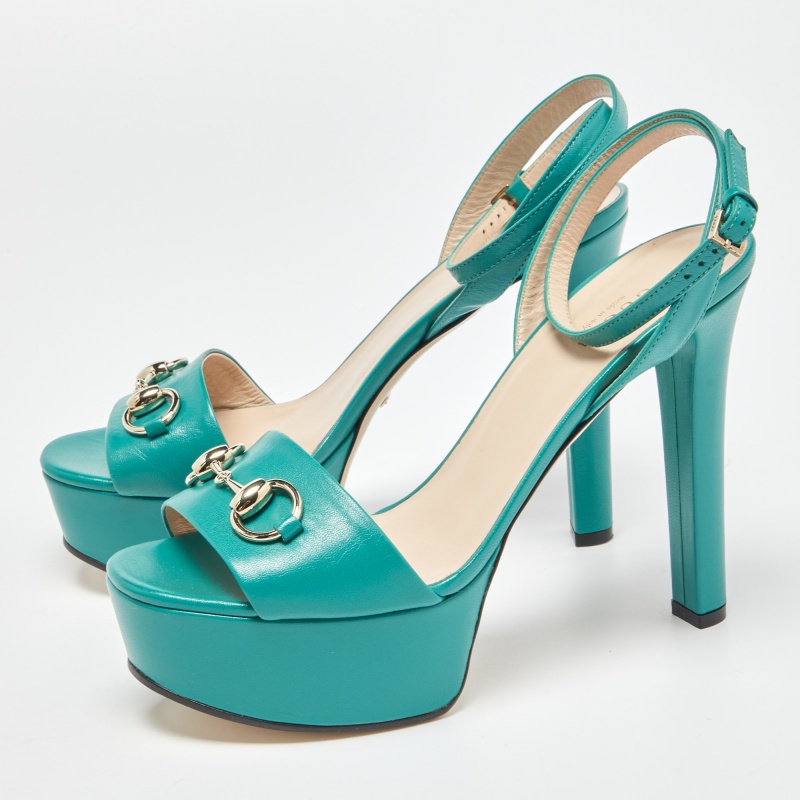 

Gucci Green Leather Claudie Platform Sandals Size