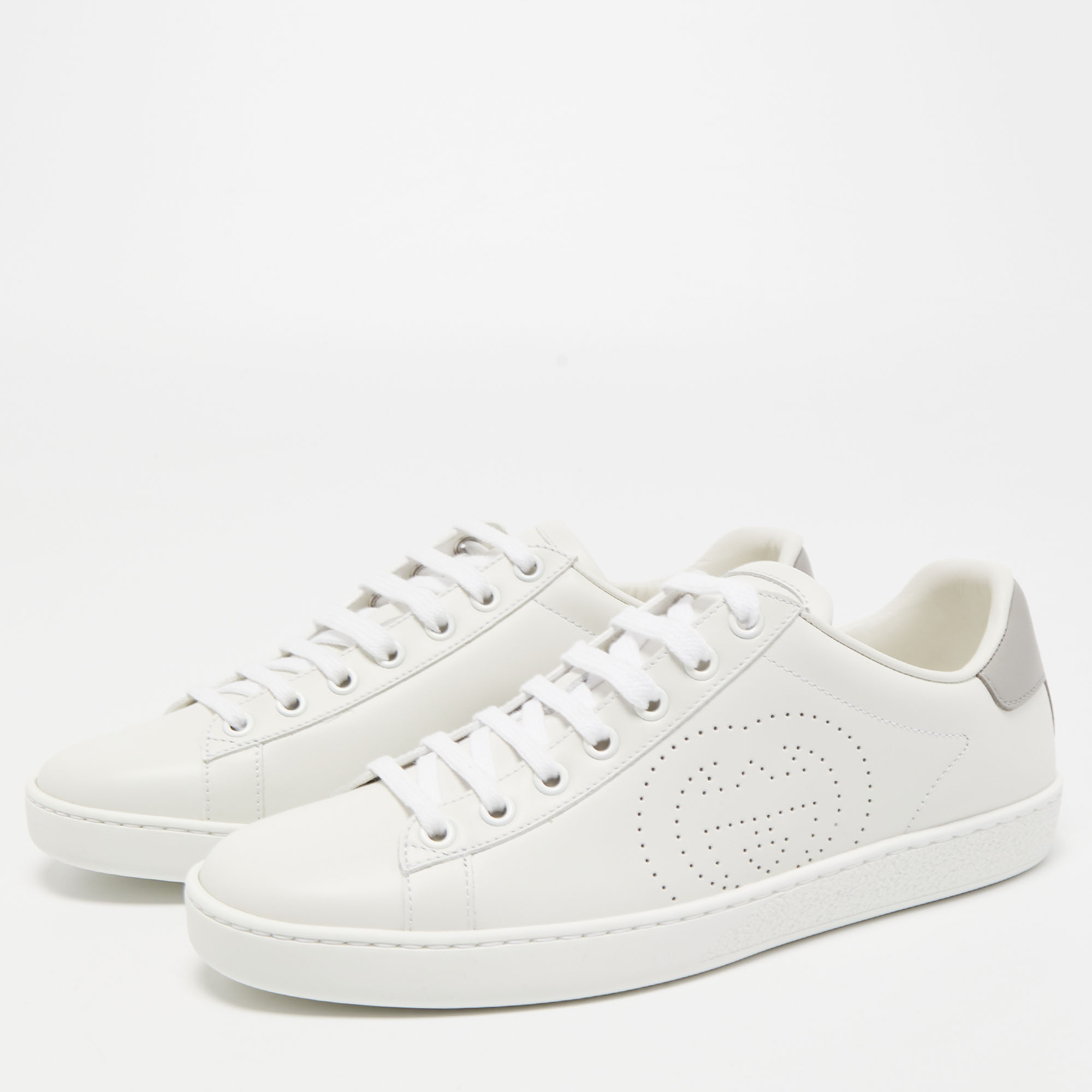 

Gucci White Perforated Interlocking G Leather Ace Low Top Sneakers Size