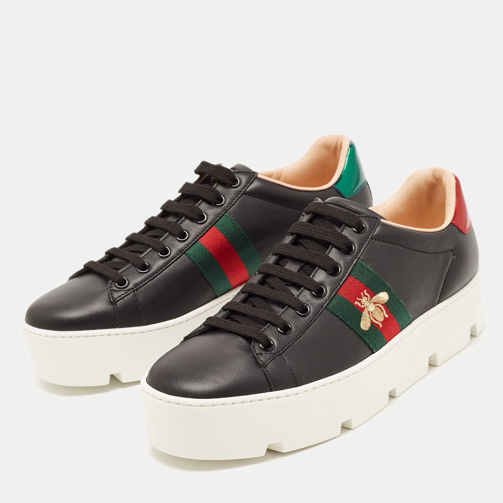 

Gucci Black Leather Ace Lace Up Sneakers Size