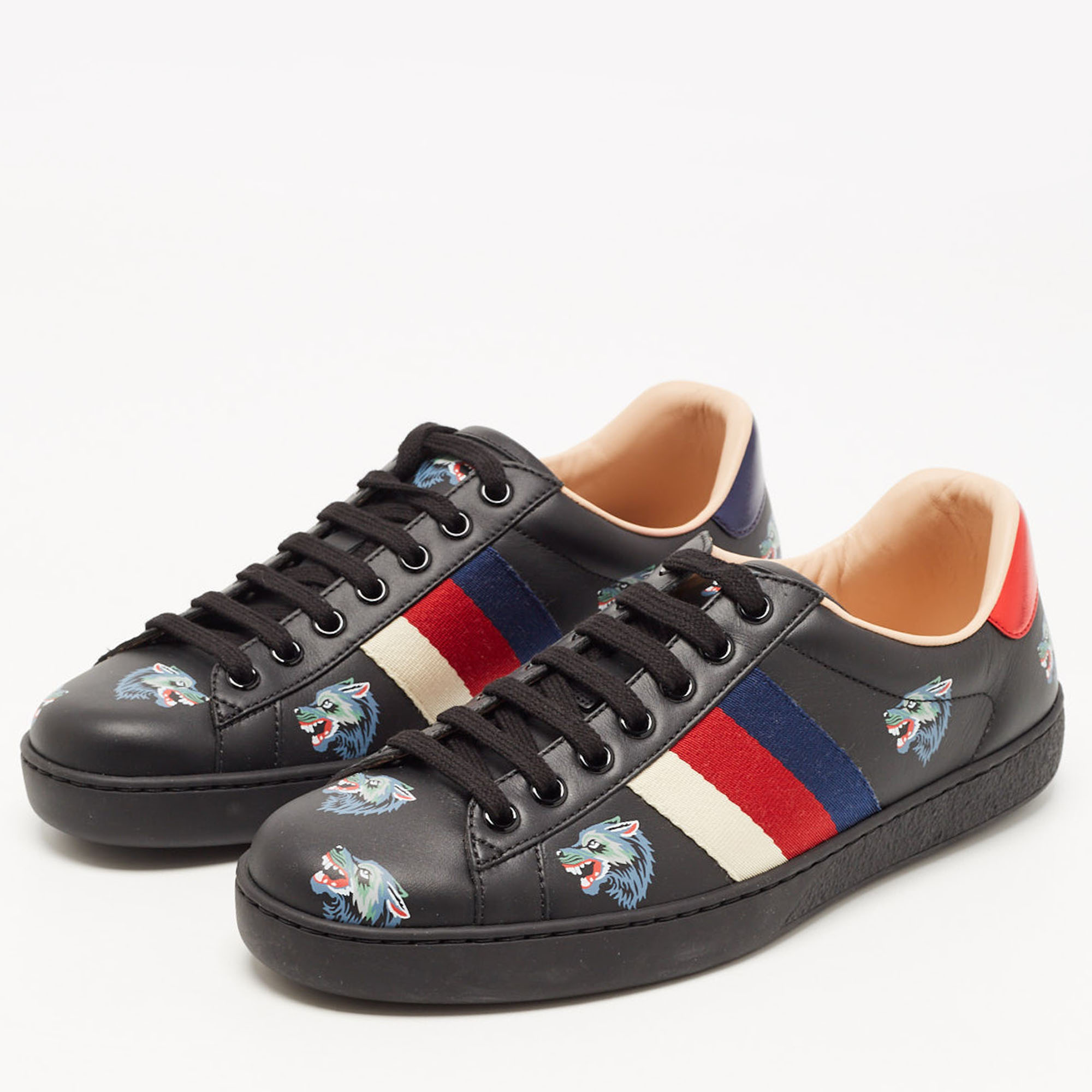 

Gucci Black Leather Ace Low Top Sneakers Size