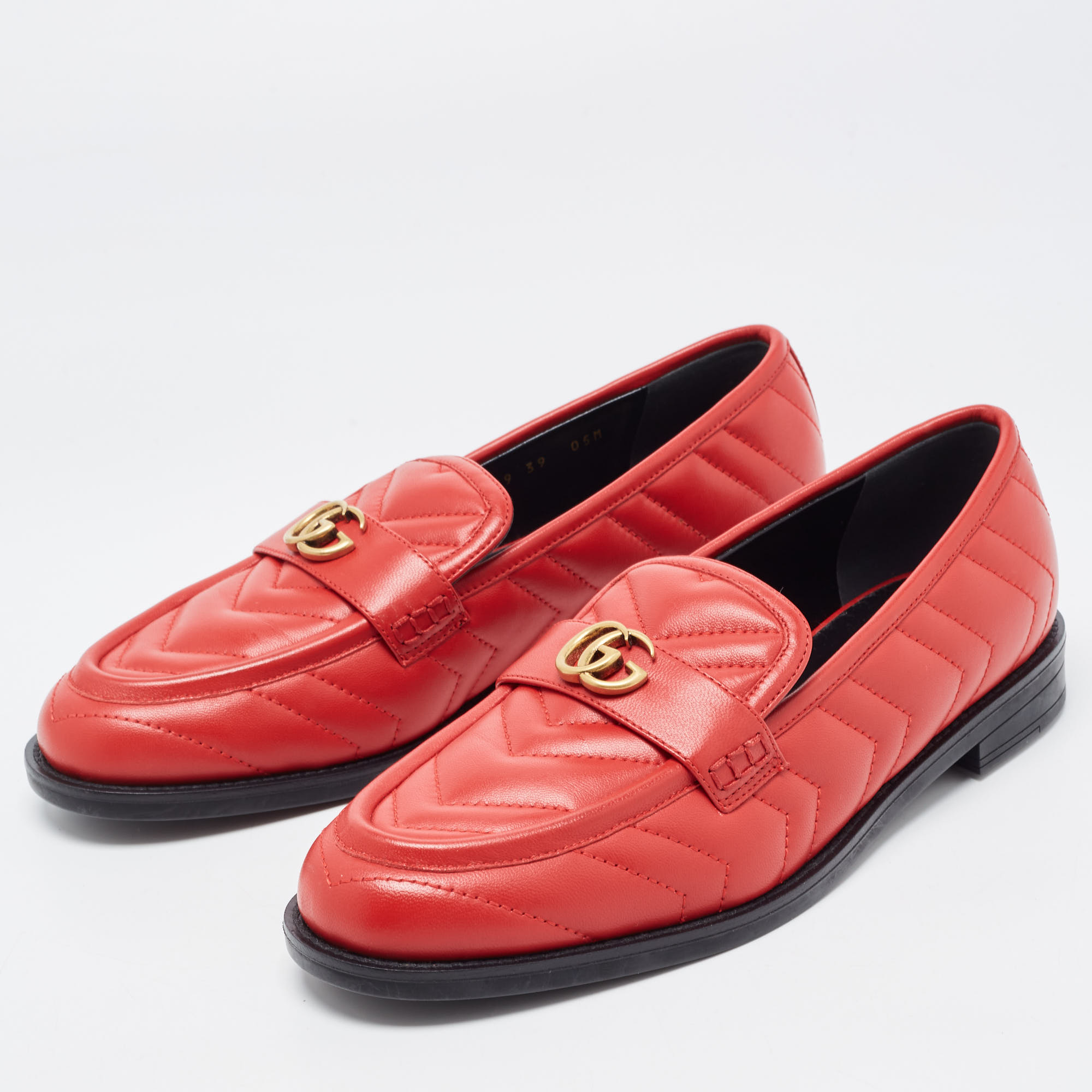 

Gucci Red Leather Double G Loafers Size