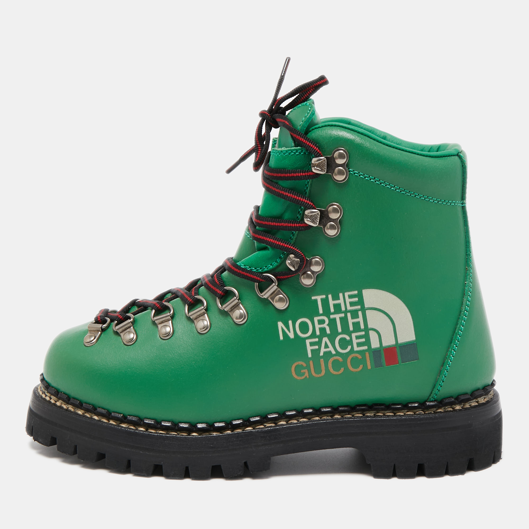 Pre-owned Gucci X The North Face Green Leather Lace-up Boots Size 38