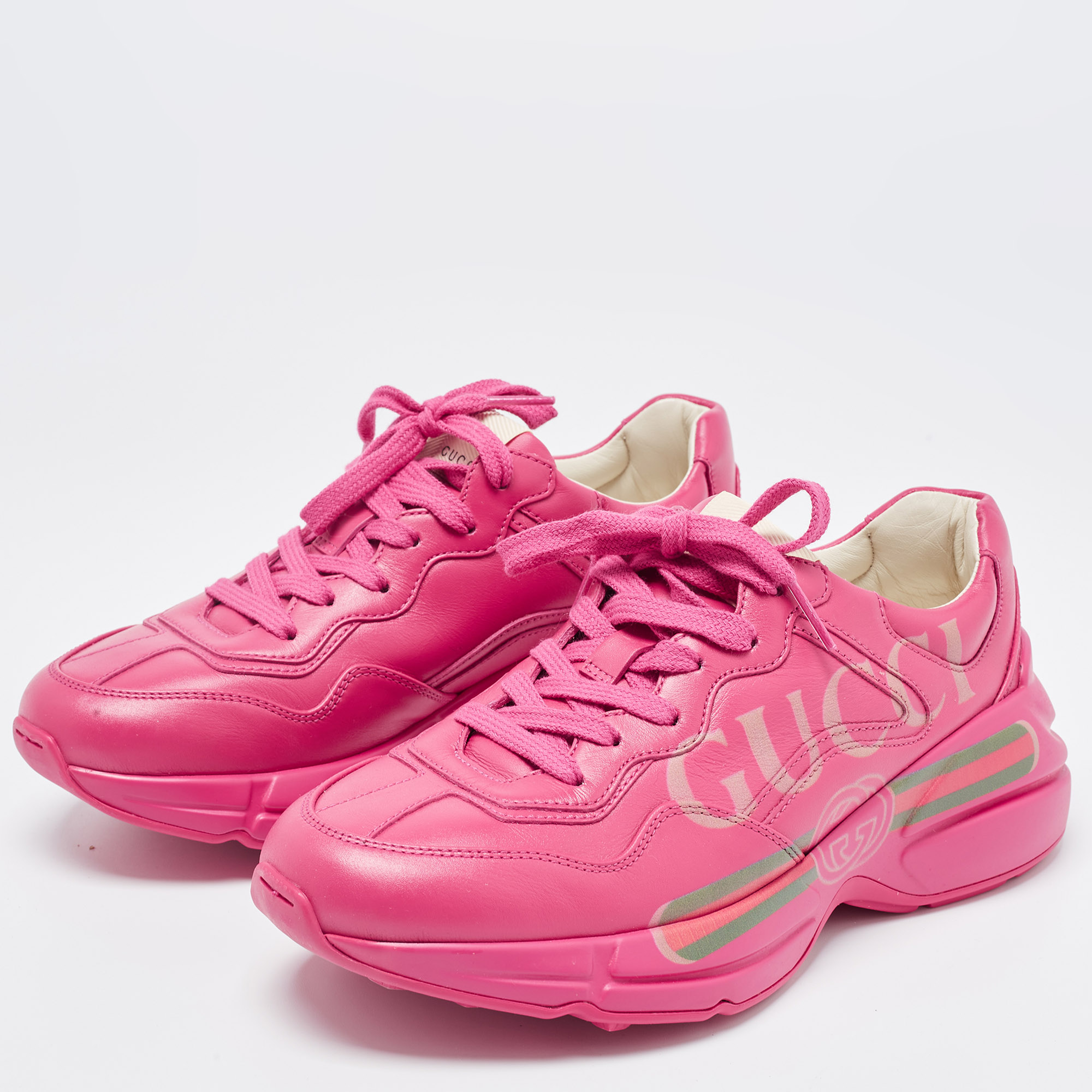 

Gucci Pink Leather Rhyton Low Top Sneakers Size