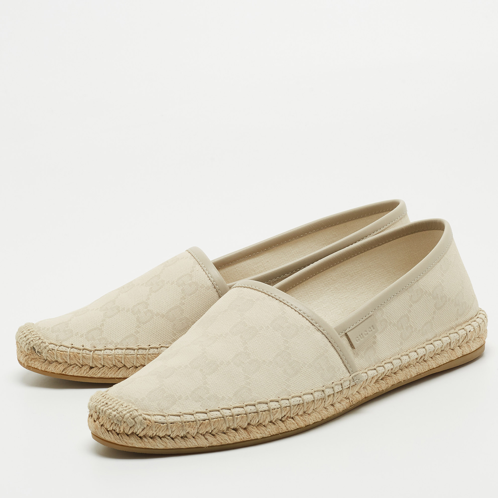 

Gucci Cream/Grey GG Leather And Canvas Espadrille Flats Size