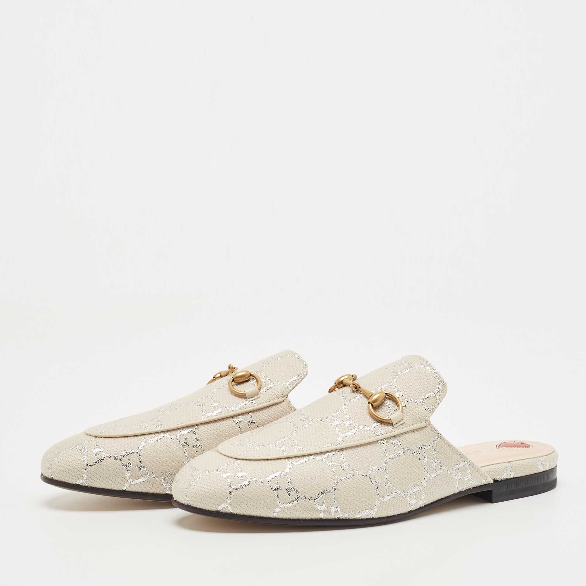 

Gucci Grey Canvas Princetown Horsebit Mules Size