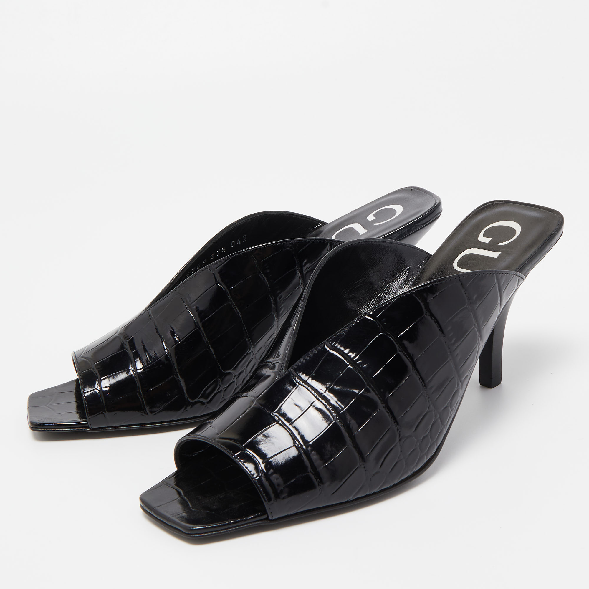 

Gucci Black Croc Leather Open Toe Slide Mules Size