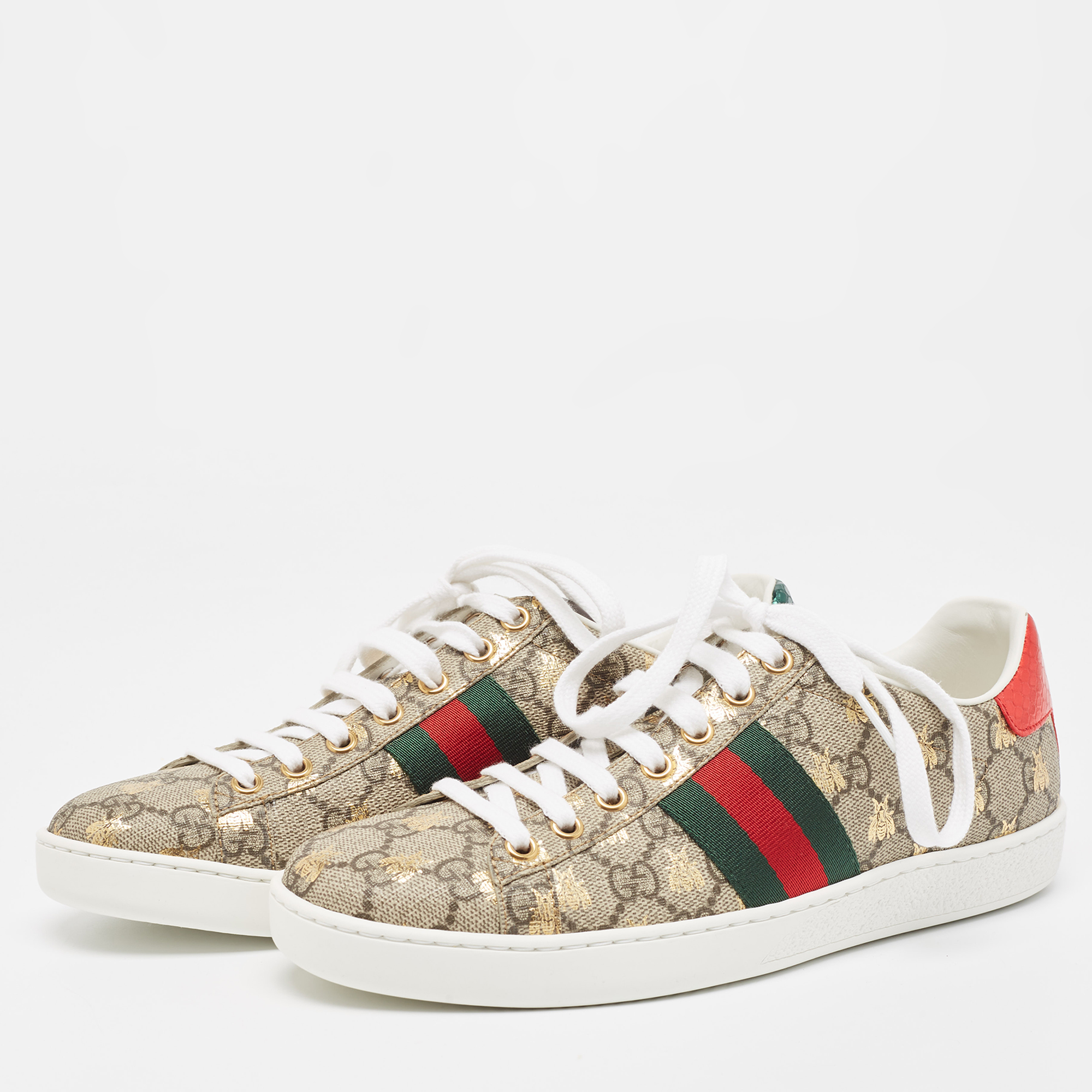 

Gucci Brown/Beige GG Supreme Canvas Printed Bee Ace Sneakers Size