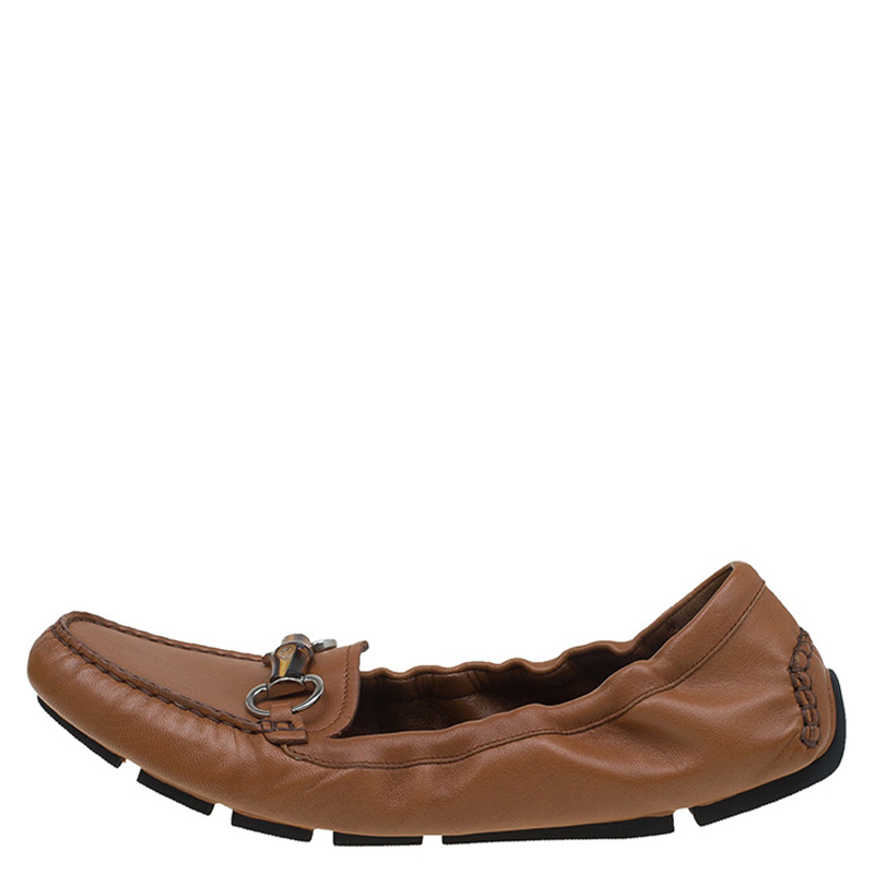 

Gucci Brown Leather Bamboo Horsebit Moccasins Size