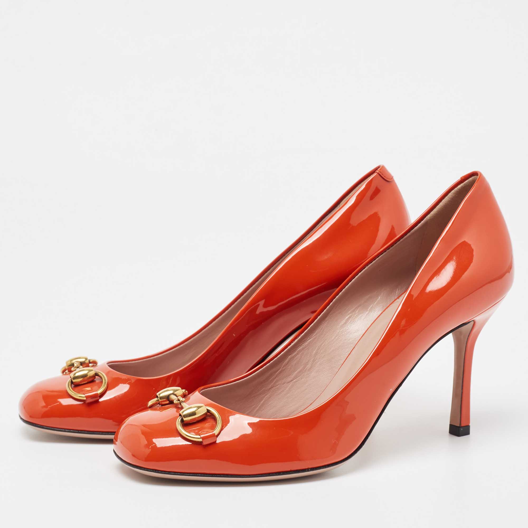 

Gucci Orange Patent Leather Jolene Pumps Size